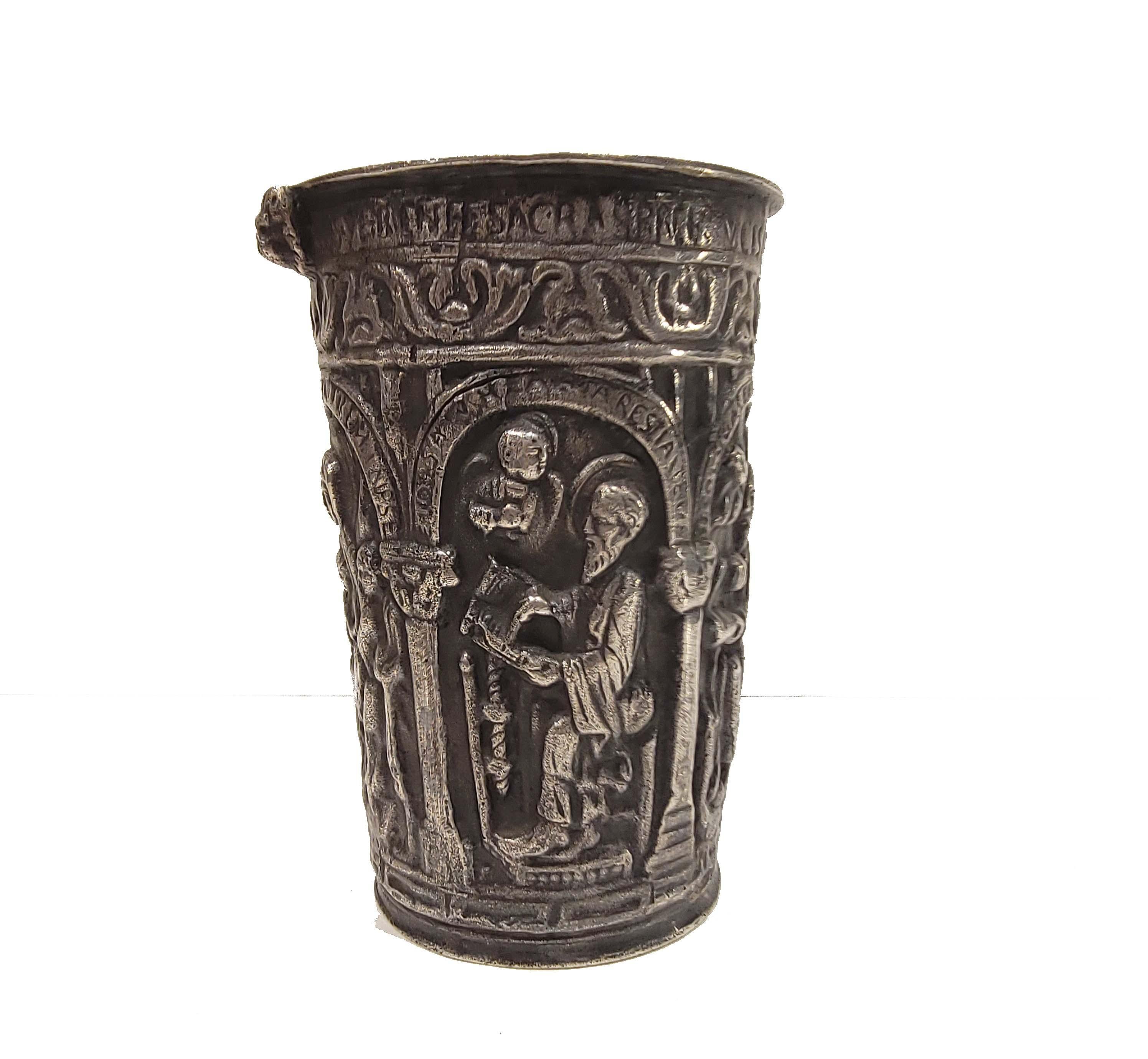 Gothic French Renaissance Style Silver Alloy Holy Water Bucket Situla