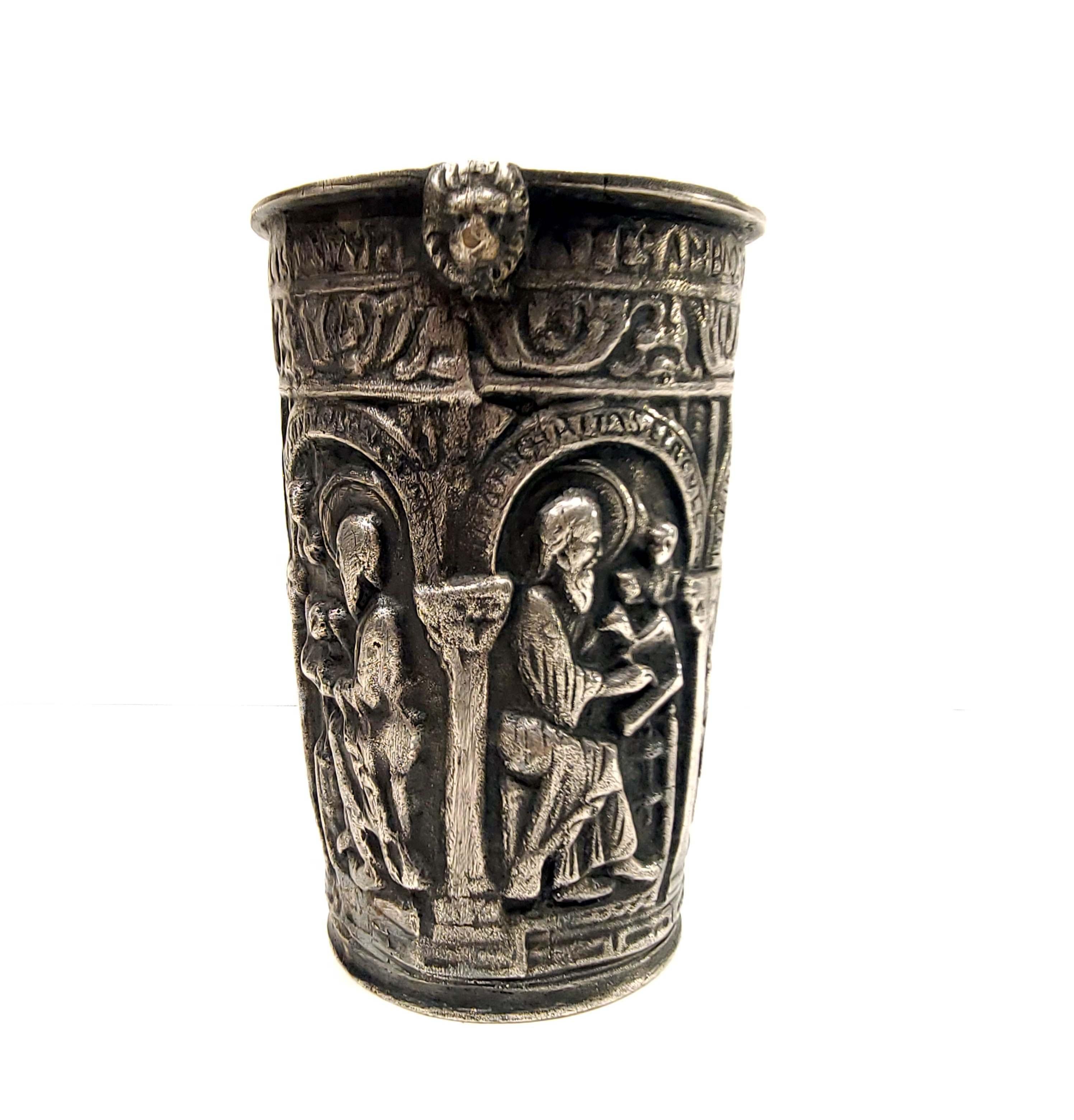 French Renaissance Style Silver Alloy Holy Water Bucket Situla In Good Condition In New York, NY