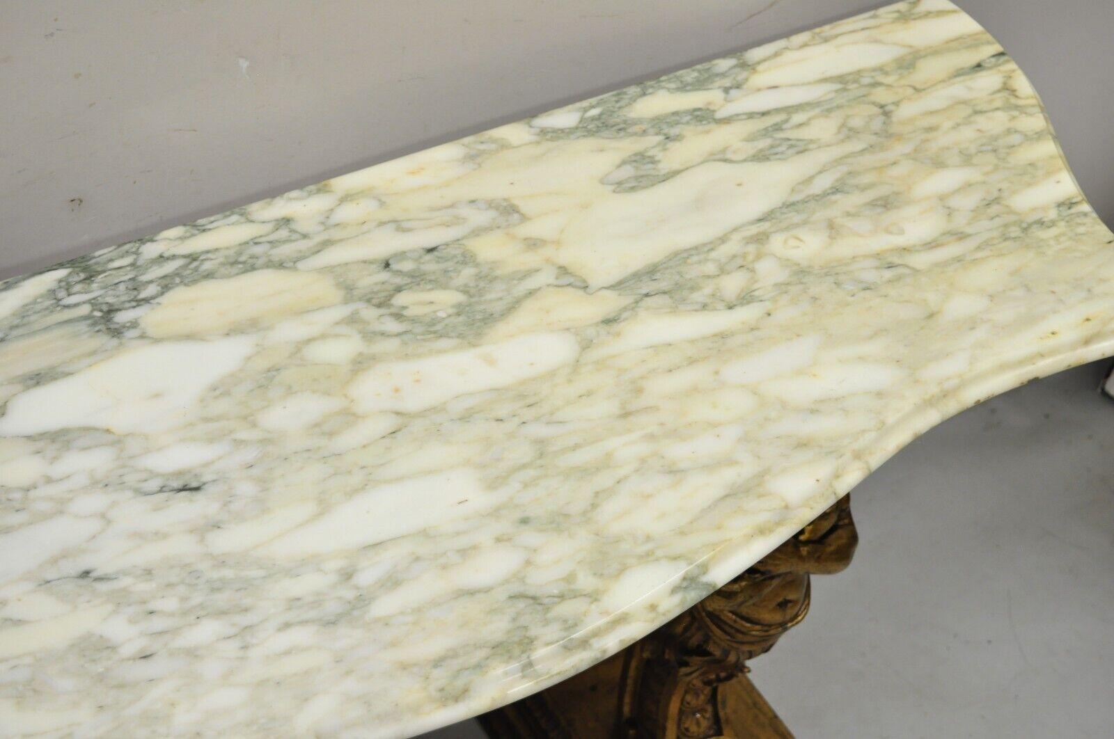 Table console figurative dorée de style Renaissance française de style victorien avec plateau en marbre en vente 1