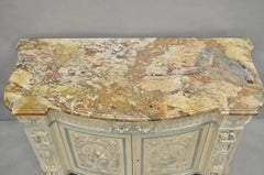 French Renaissance White Blue Painted Figural Carved Marble Top Buffet Commode