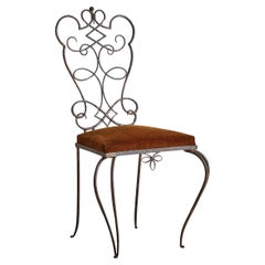 French René Gabriel Style Wrought Iron Accent Chair in Burnt Orange Velvet