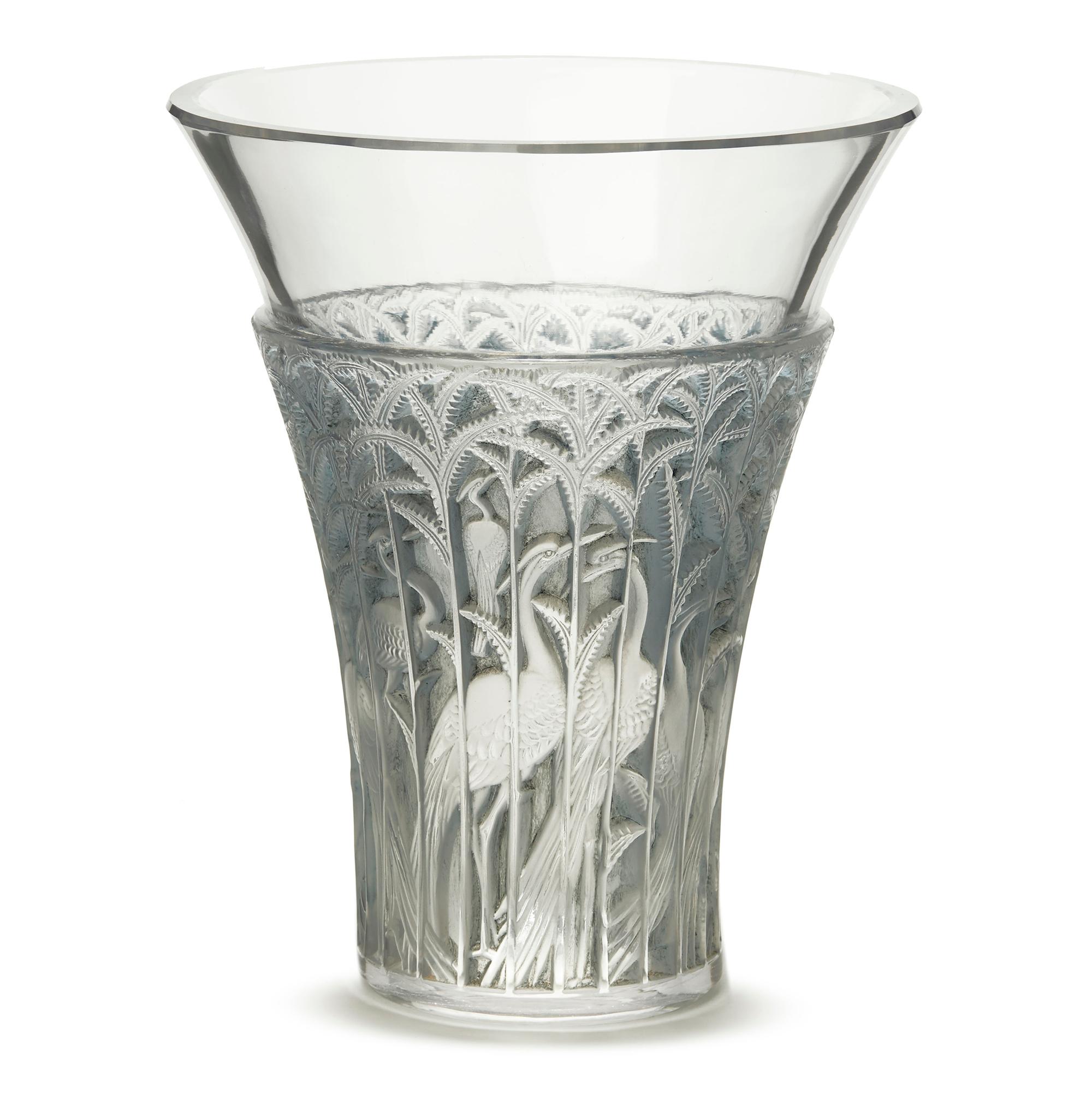 Mid-20th Century French Rene Lalique Art Deco Ibis Blue Tinted Glass Vase, 1934