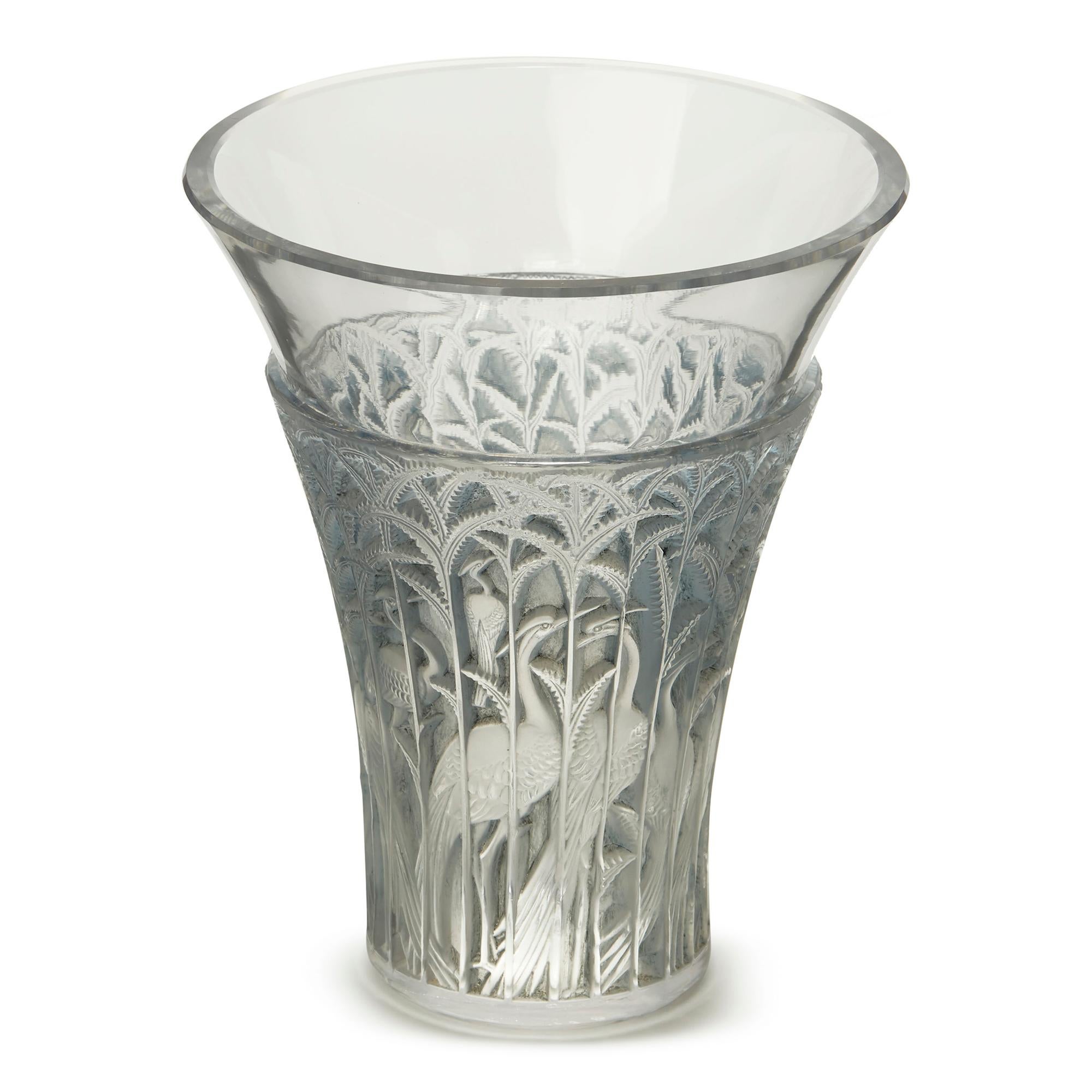 French Rene Lalique Art Deco Ibis Blue Tinted Glass Vase, 1934 1