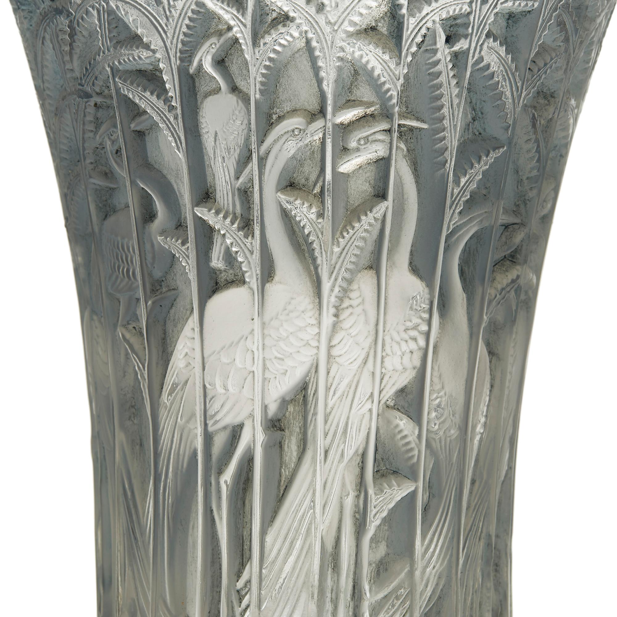 French Rene Lalique Art Deco Ibis Blue Tinted Glass Vase, 1934 2