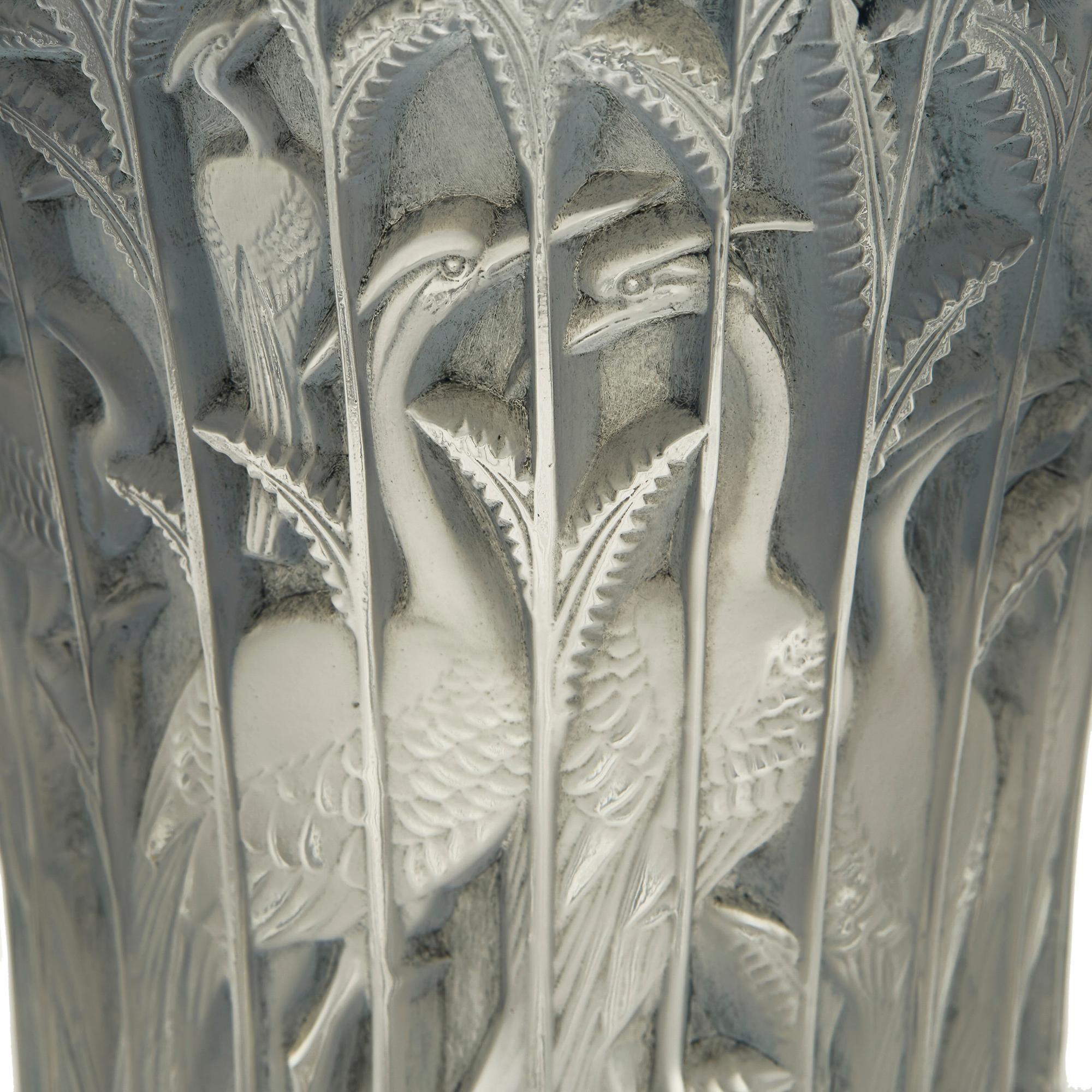 French Rene Lalique Art Deco Ibis Blue Tinted Glass Vase, 1934 4