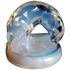French Rene Lalique Art Deco Opal Glass Fox Cachet