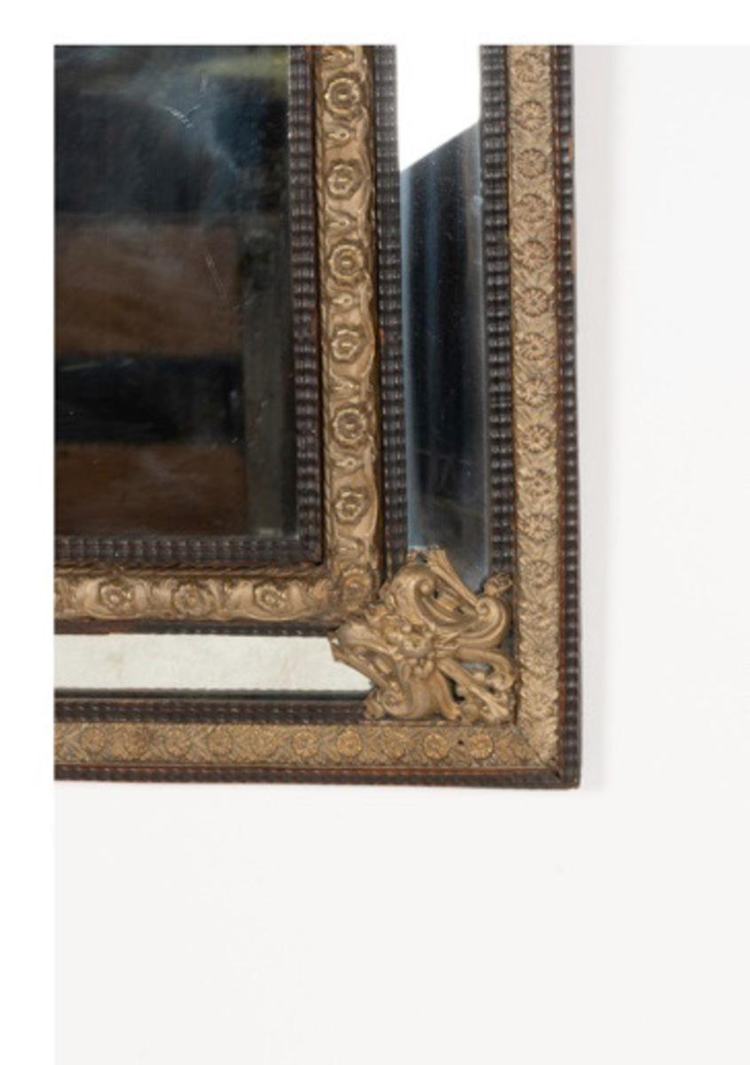 Baroque Revival French Repouse Brass Mirror For Sale