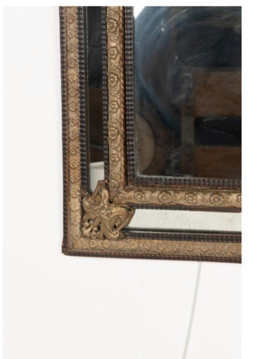 European French Repouse Brass Mirror For Sale