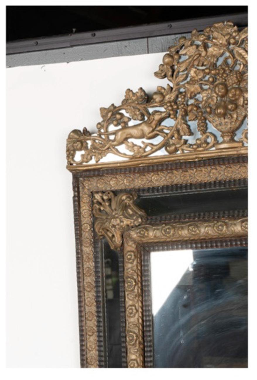 French Repouse Brass Mirror In Good Condition For Sale In Pasadena, CA