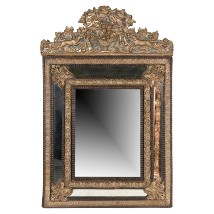 French Repouse Brass Mirror For Sale