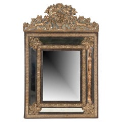 Antique French Repouse Brass Mirror