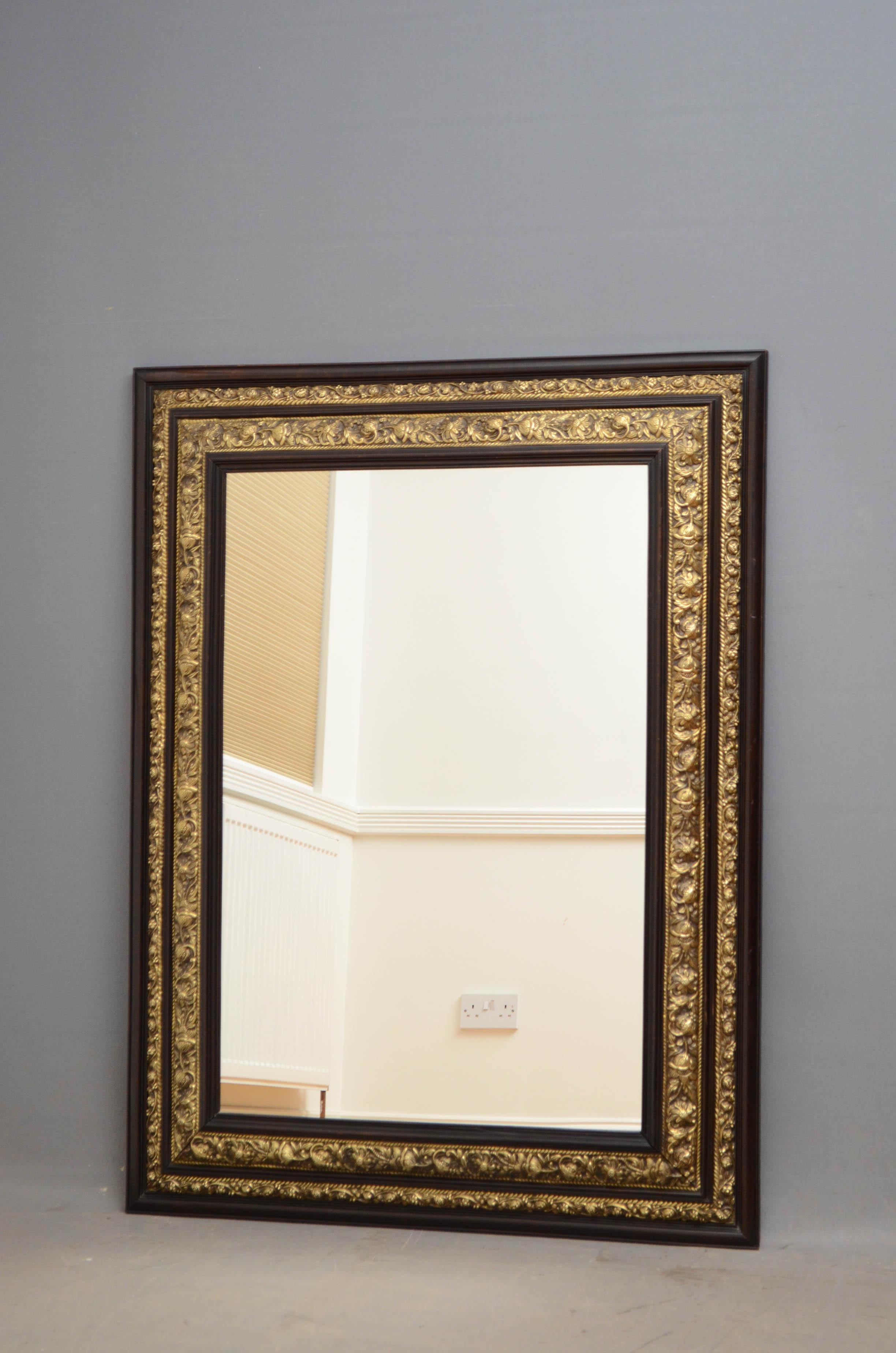 Sn4715, turn of the century French wall mirror can be hung vertically or portrait with original glass in finely brass decorated and ebonised frame. This antique mirror is ready to place at home, circa 1900
Measures: H 40