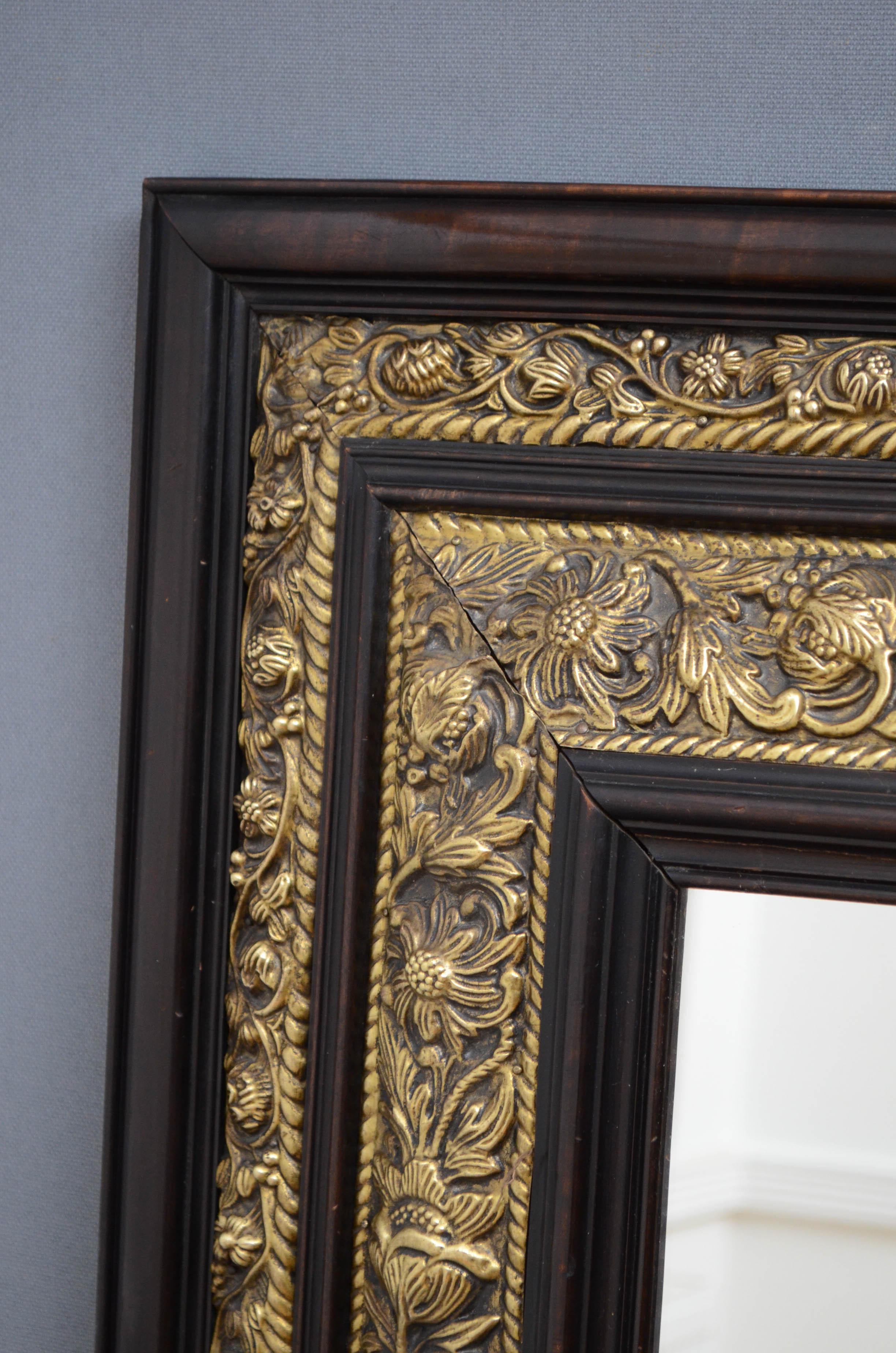 French Repoussé Brass Cushion Mirror In Good Condition In Whaley Bridge, GB