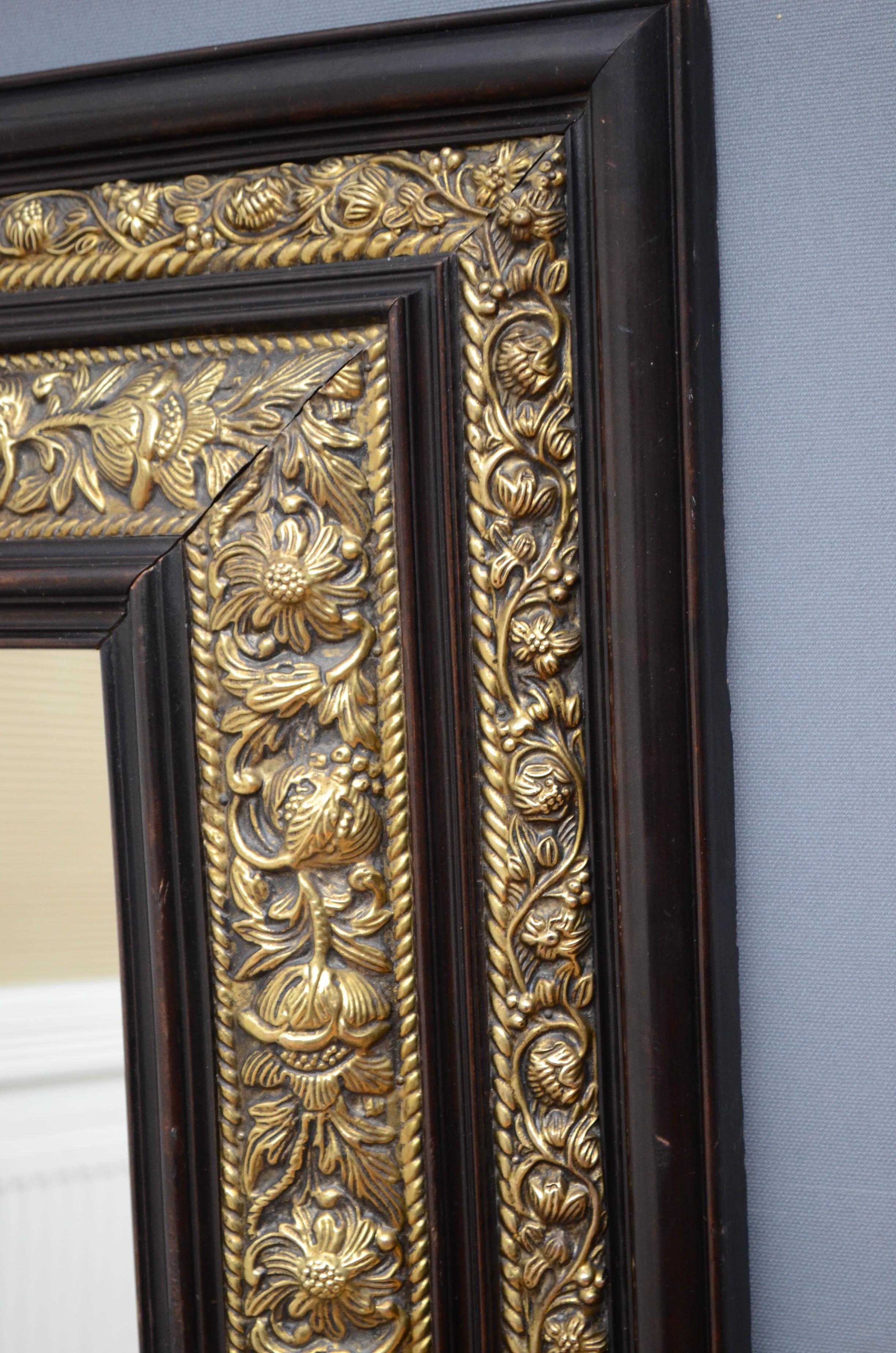 Ebony French Repousse Brass Cushion Mirror