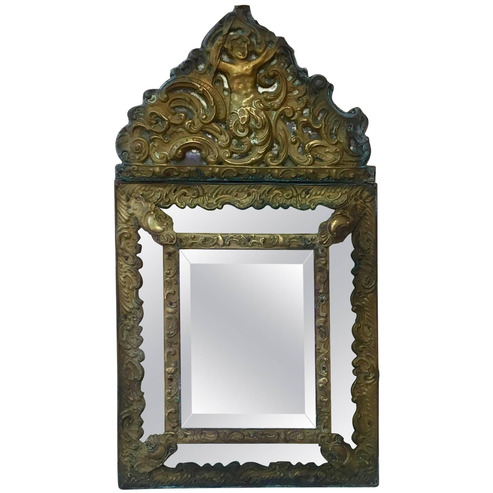 French Repousse Brass Parecloses Mirror, circa 1880