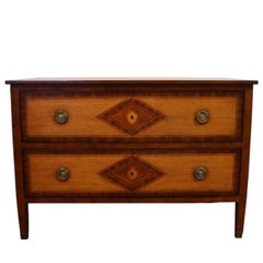 Two-Drawer French Chest Maple Inlaid with Rosewood and Brass Accents