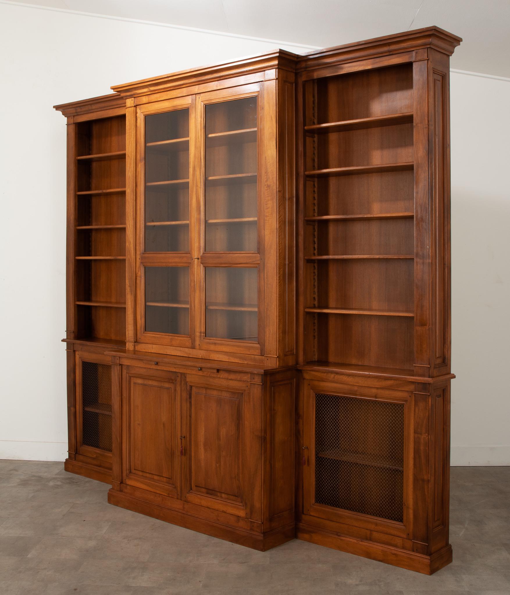 French Reproduction Walnut Bibliotheque For Sale 4