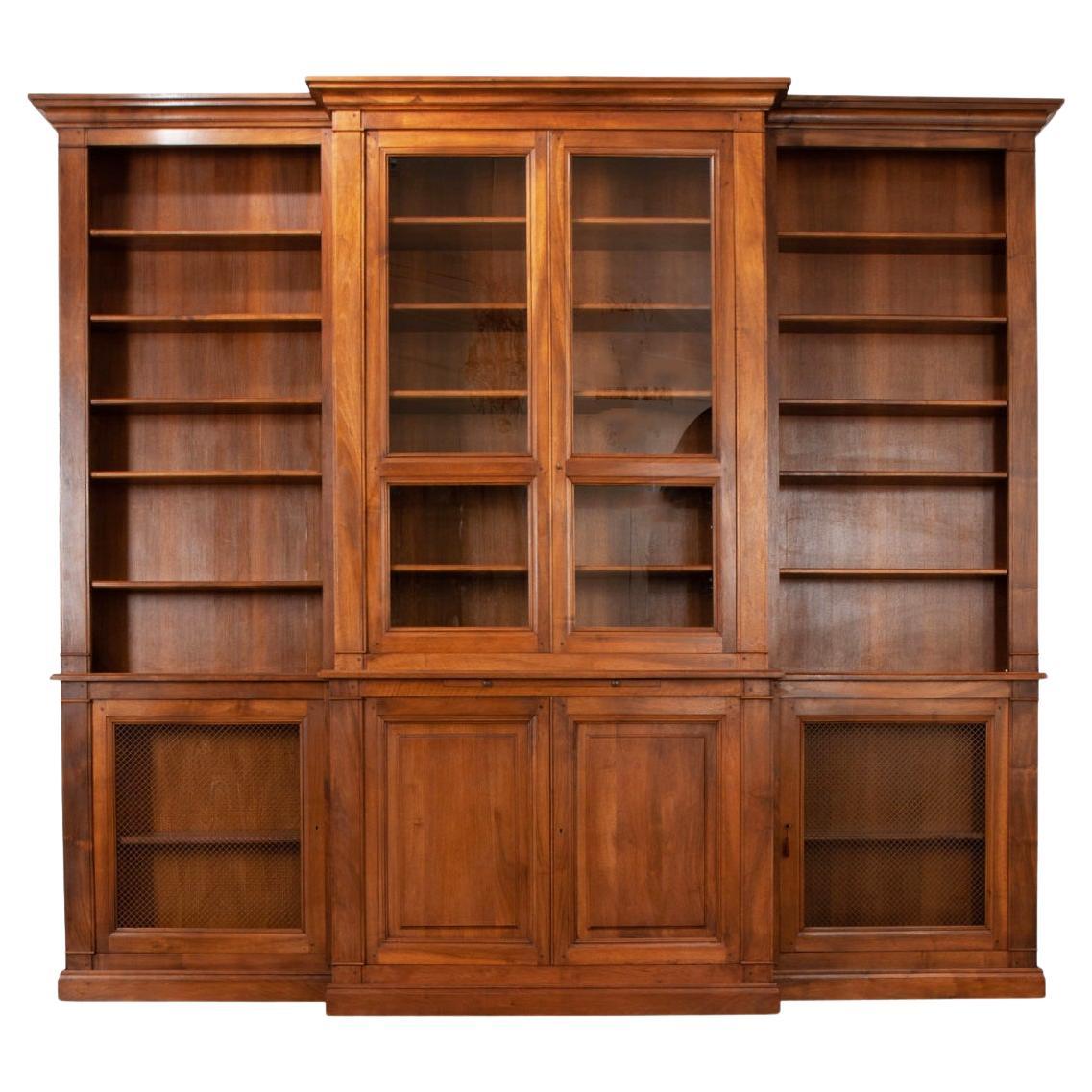French Reproduction Walnut Bibliotheque For Sale