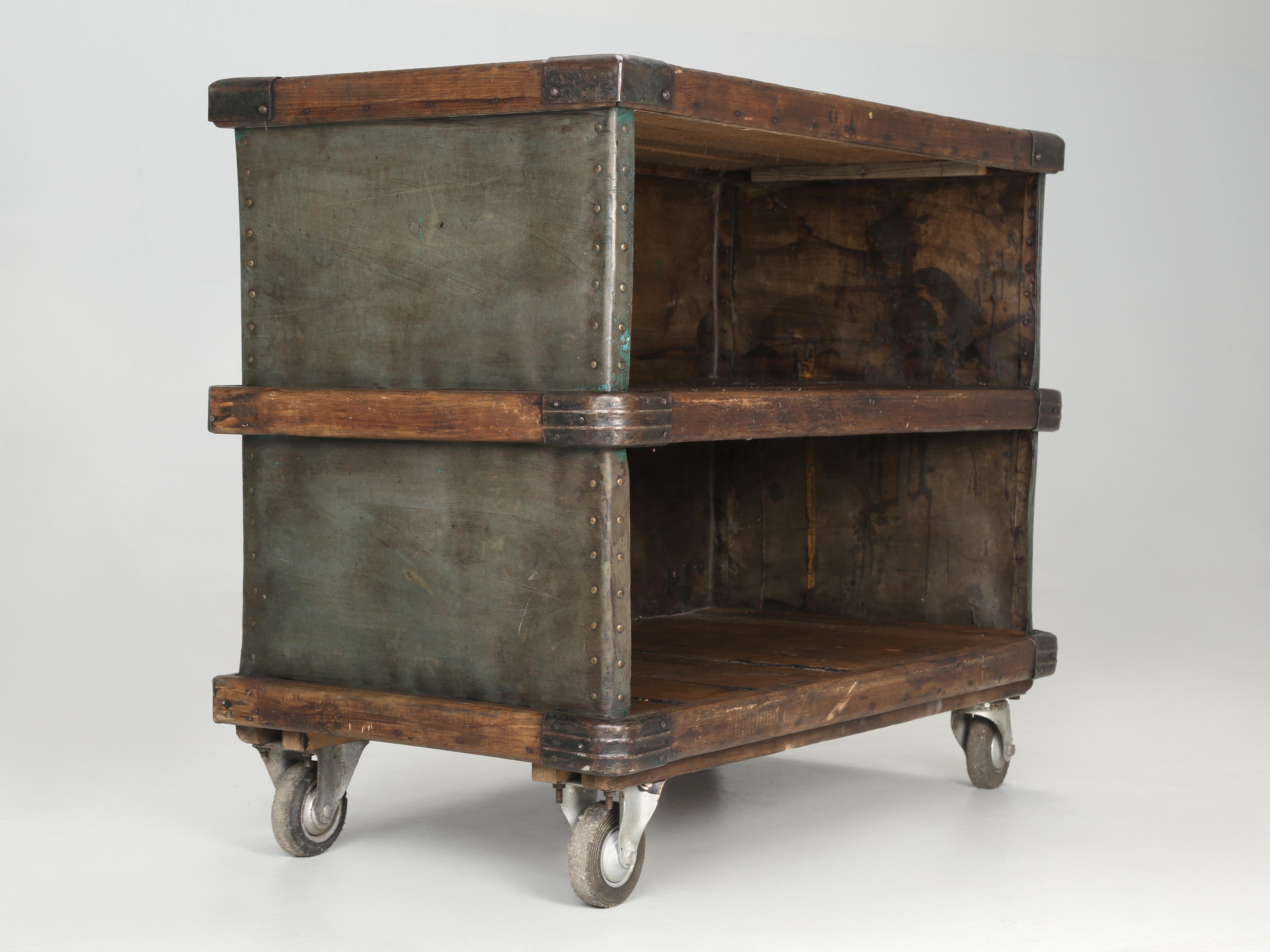 Industrial French Repurposed Mobile Suroy Storage Container into a Bar Cart or Office Cart For Sale