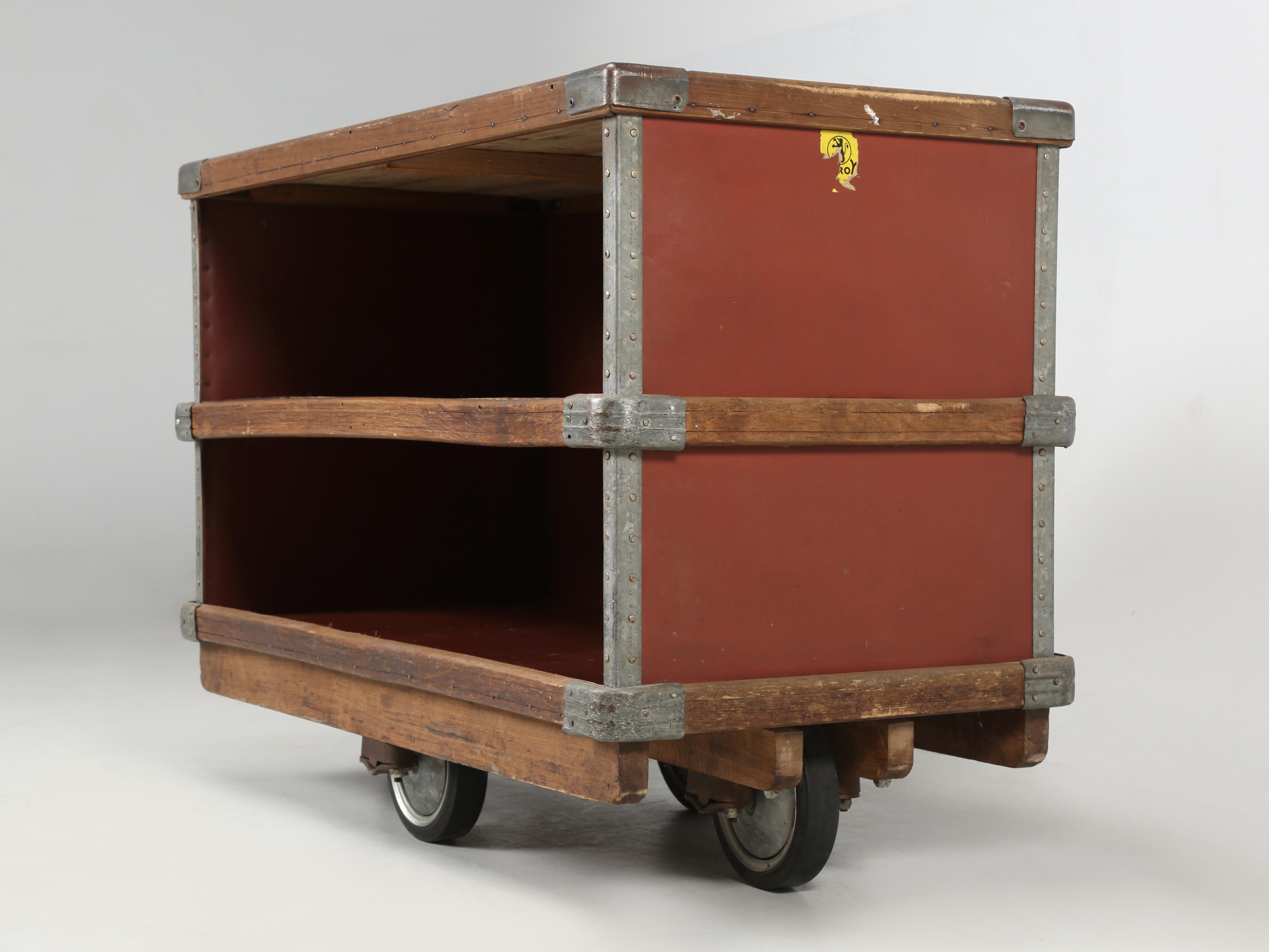 Industrial French Repurposed Mobile Suroy Storage Container into a Bar Cart or Office Cart For Sale