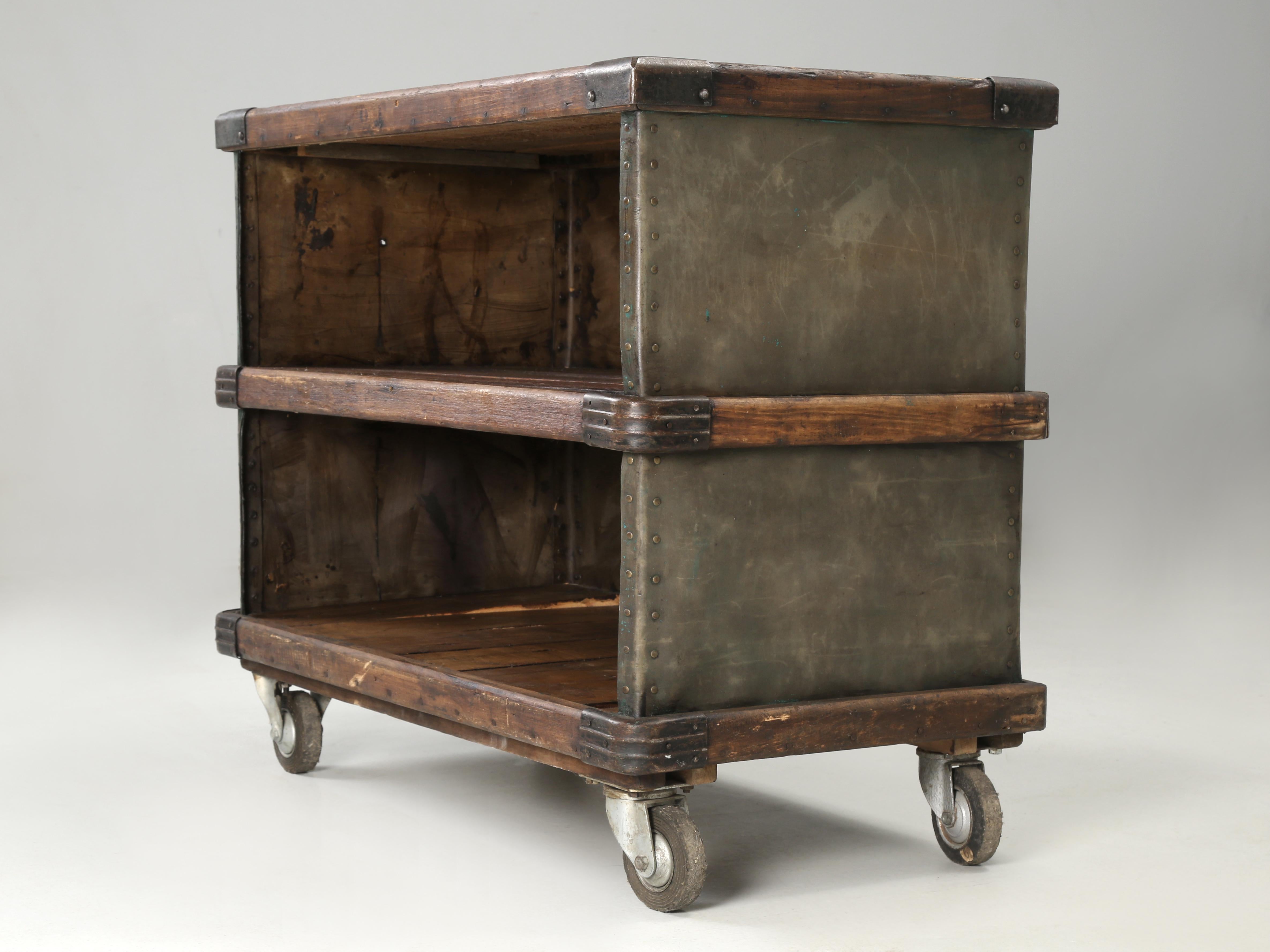 Hand-Crafted French Repurposed Mobile Suroy Storage Container into a Bar Cart or Office Cart For Sale
