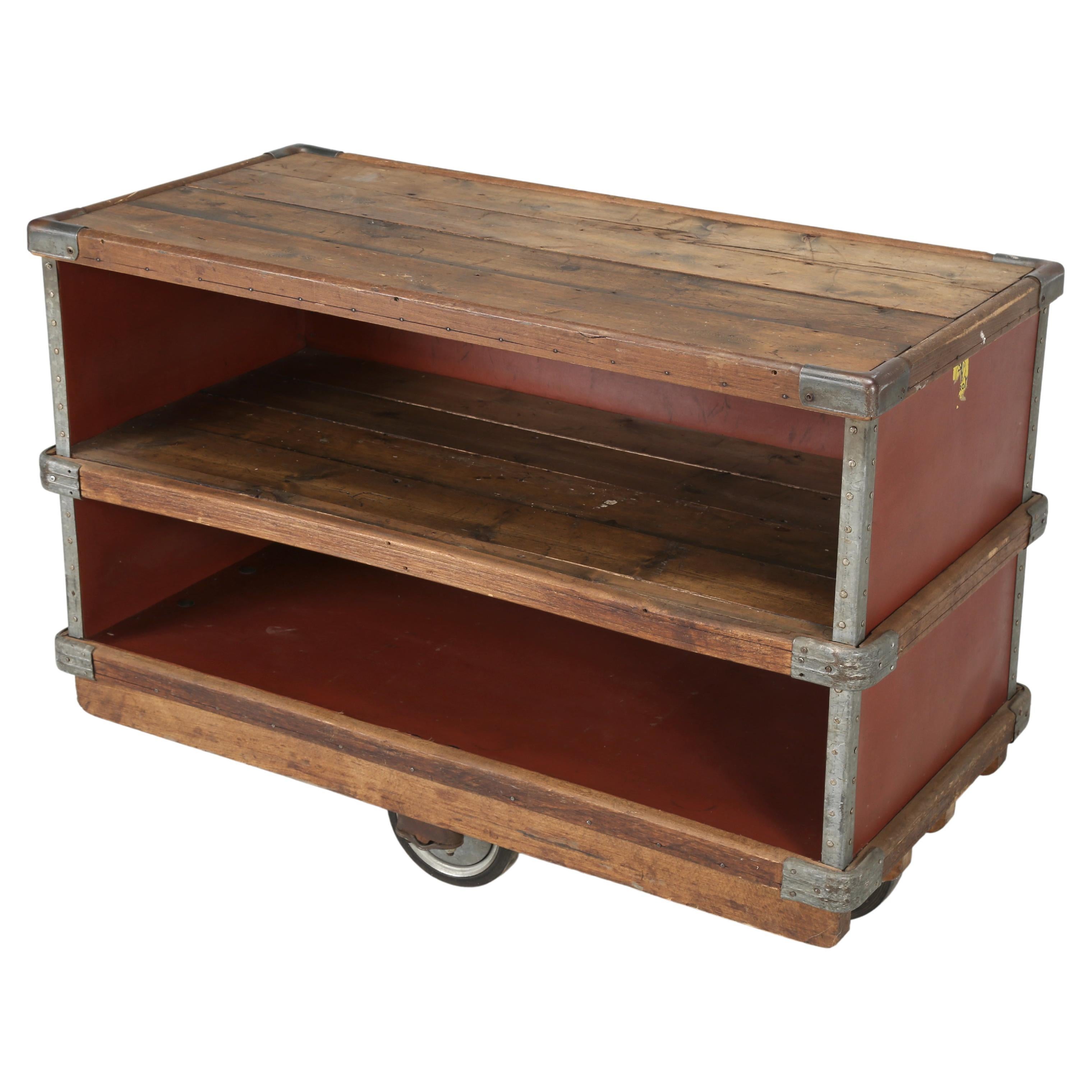 French Repurposed Mobile Suroy Storage Container into a Bar Cart or Office Cart