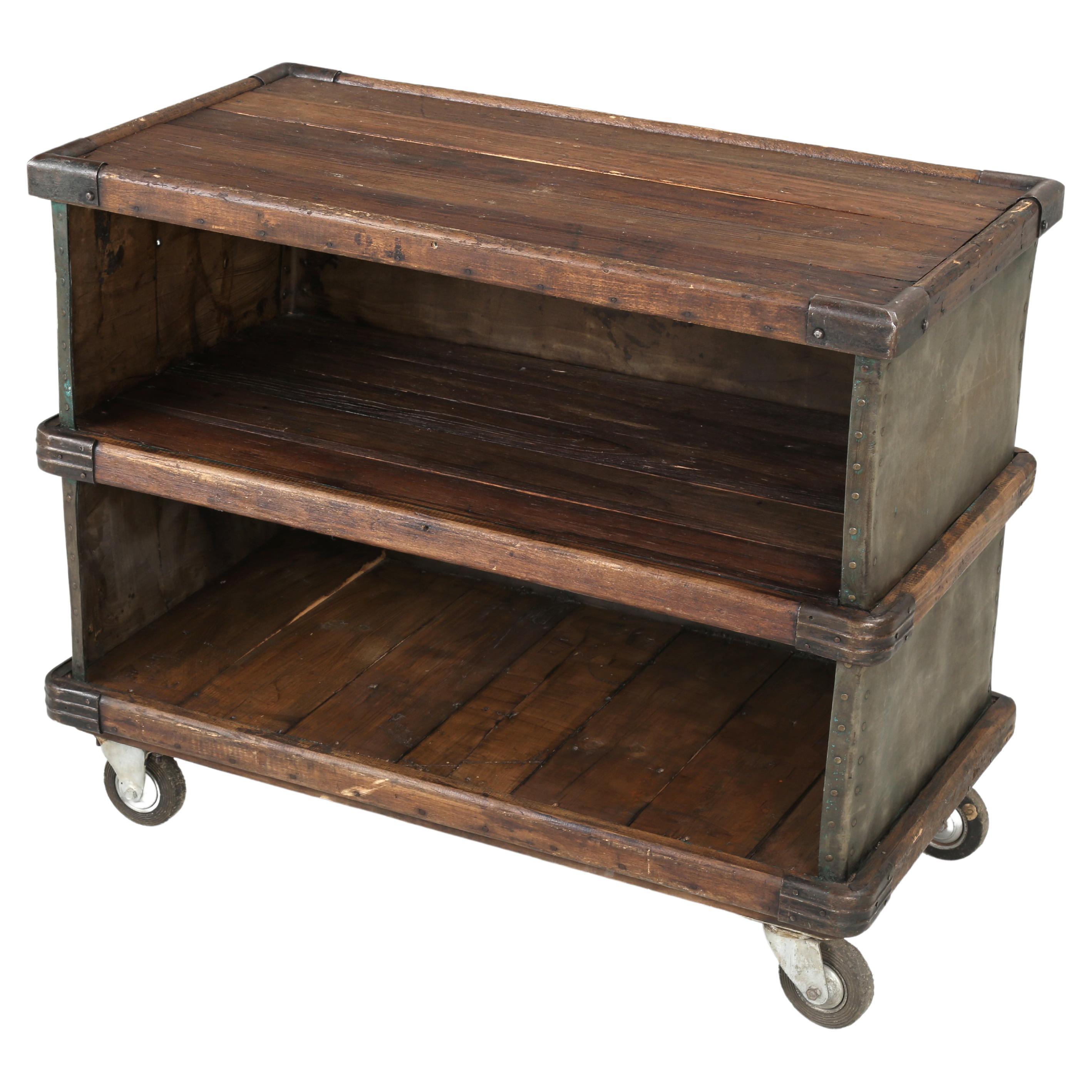 French Repurposed Mobile Suroy Storage Container into a Bar Cart or Office Cart For Sale