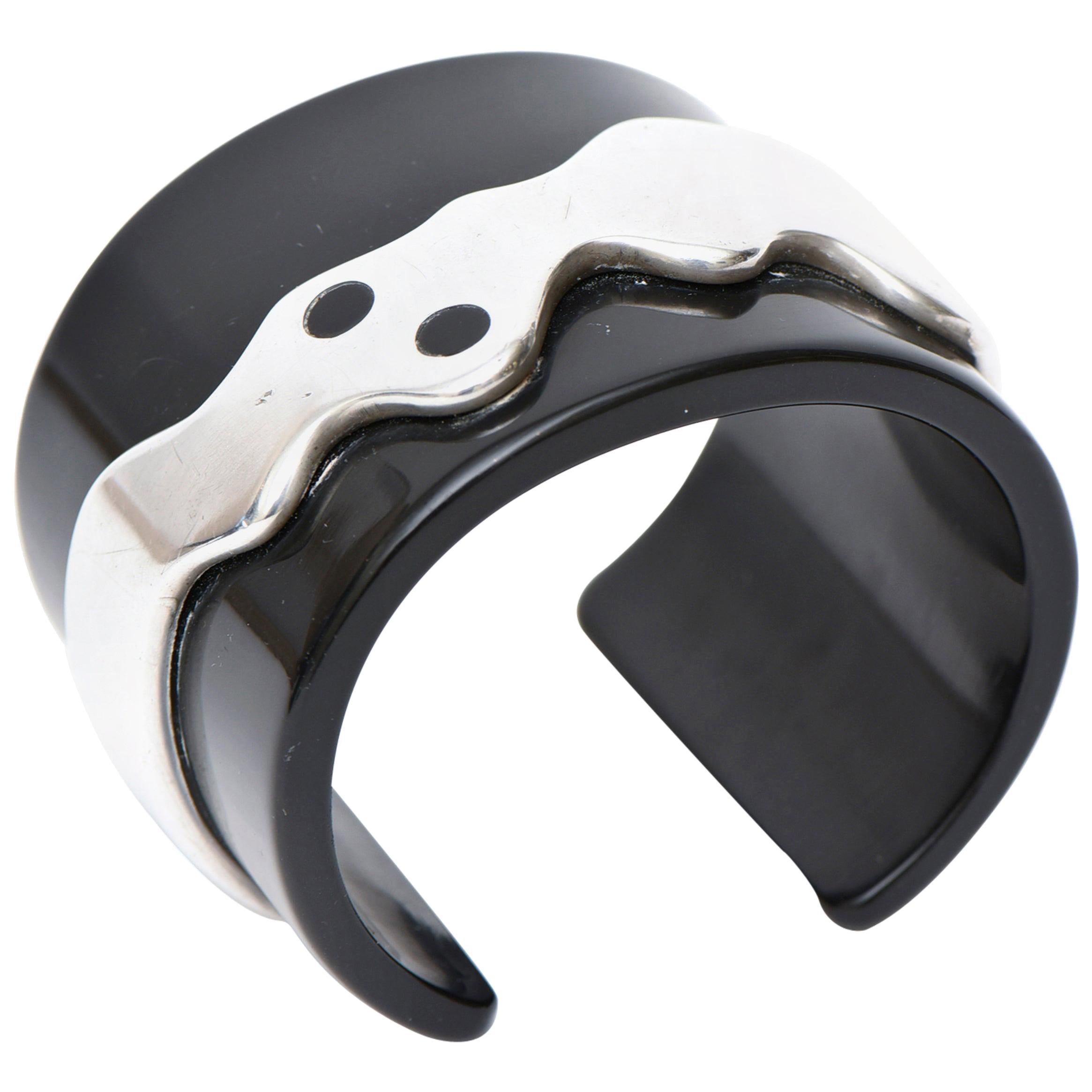 French Resin and Chrome Cuff Modernist Bracelet