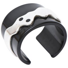 French Resin and Chrome Cuff Modernist Bracelet