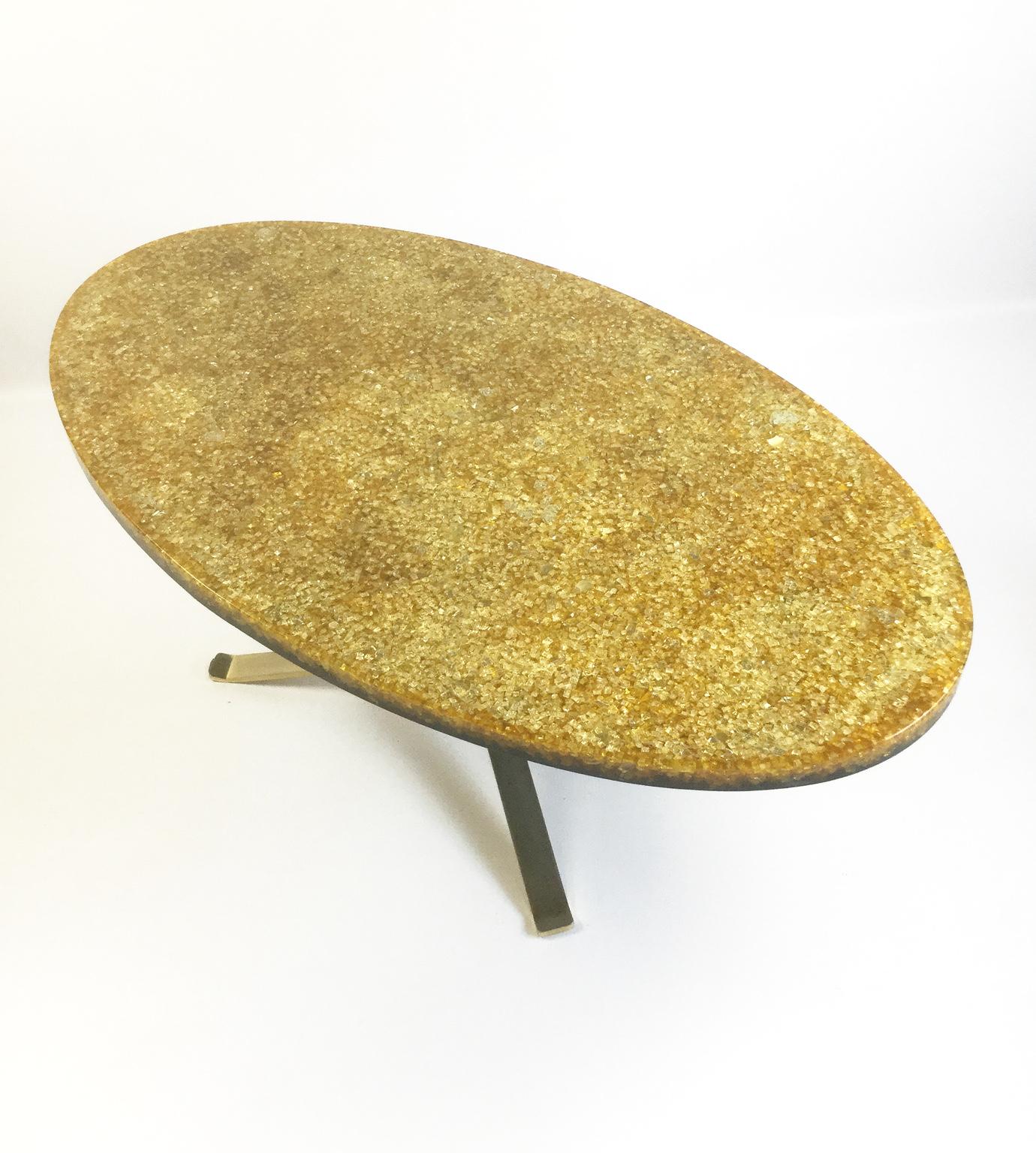 Mid-Century Modern French Resin and Glass Gold Coffee Table by Pierre Giraudon, 1970s