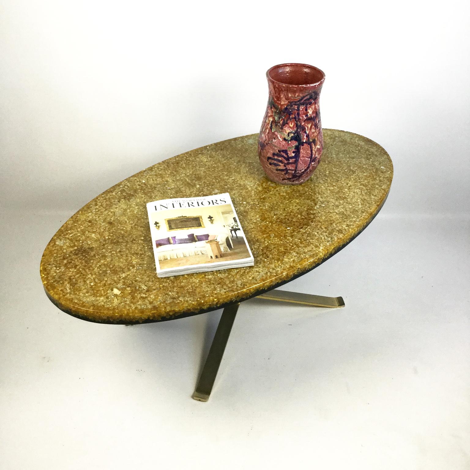 French Resin and Glass Gold Coffee Table by Pierre Giraudon, 1970s 1