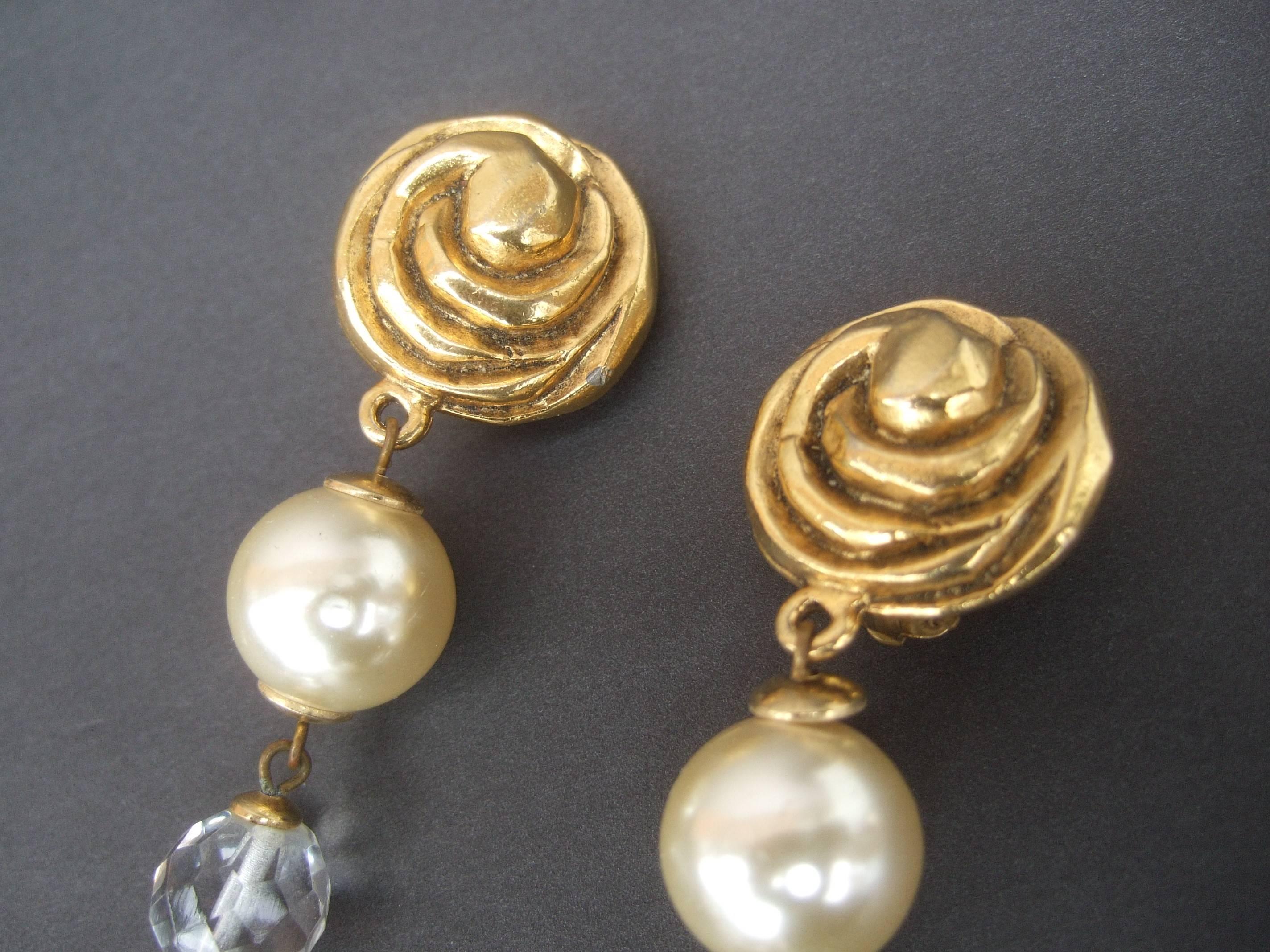 Baroque Revival French Resin Pearl Crystal Statement Earrings Designed by Poggi Paris circa 1980