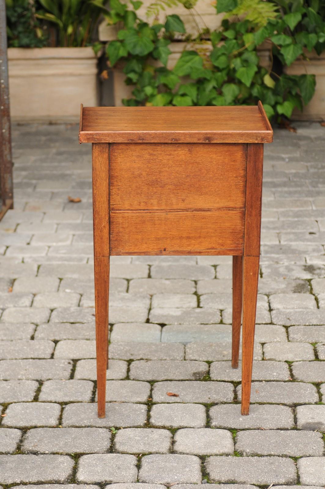French Restauration 1820s Oak Bedside Table with Tambour Door and Tray Top 6