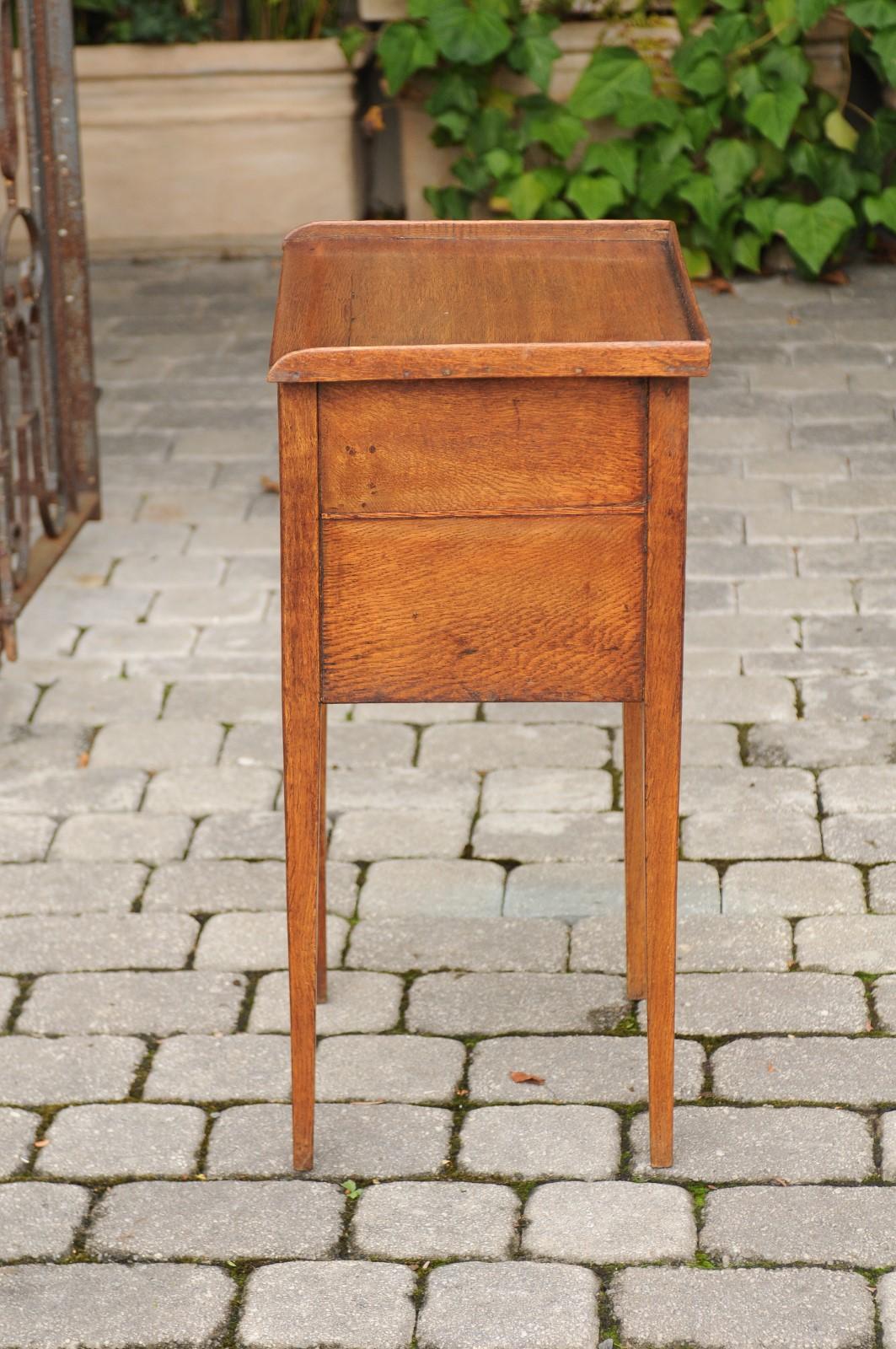 French Restauration 1820s Oak Bedside Table with Tambour Door and Tray Top 7