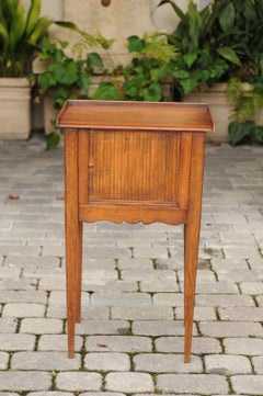French Restauration 1820s Oak Bedside Table with Tambour Door and Tray Top