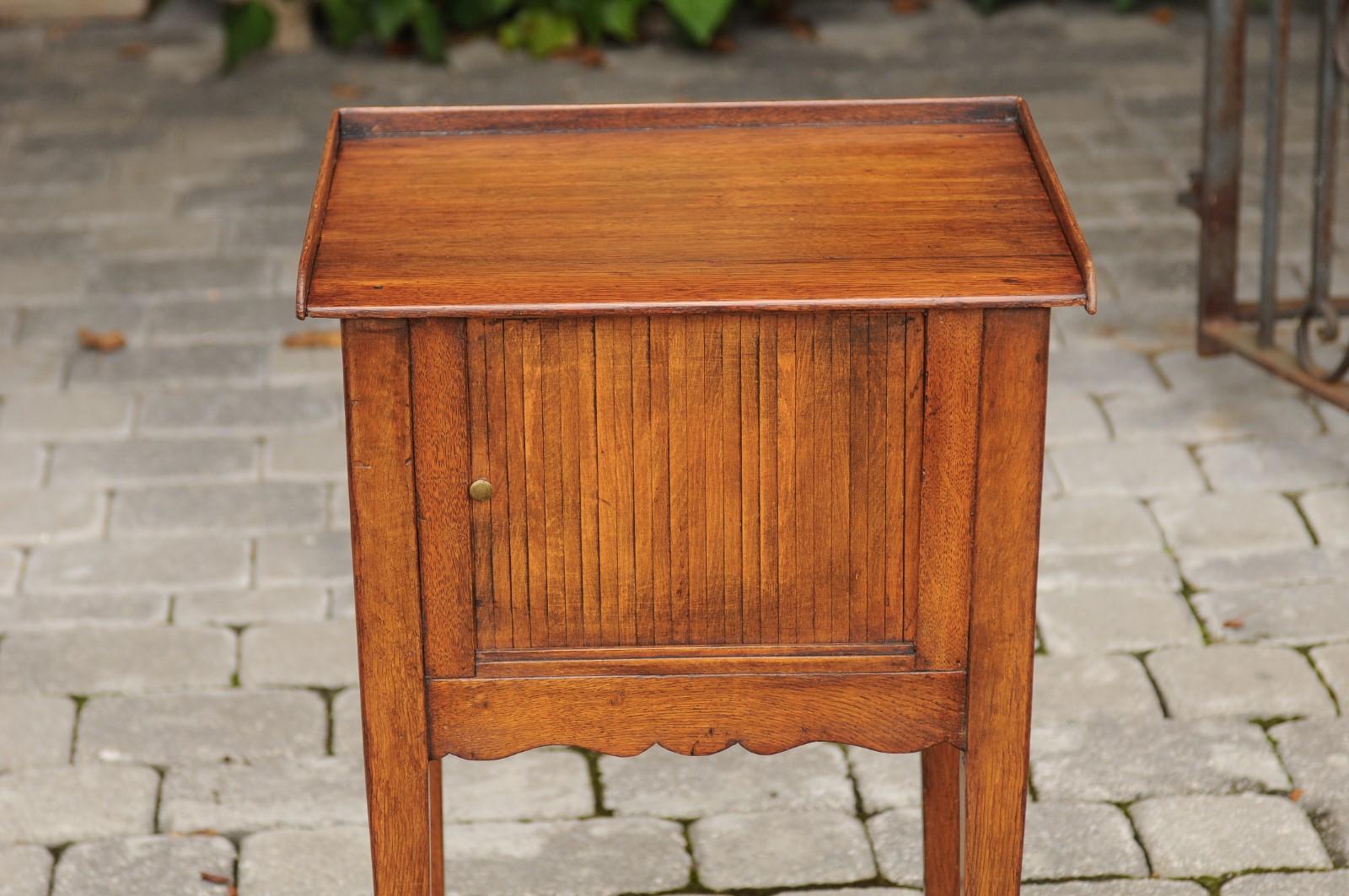 19th Century French Restauration 1820s Oak Bedside Table with Tambour Door and Tray Top
