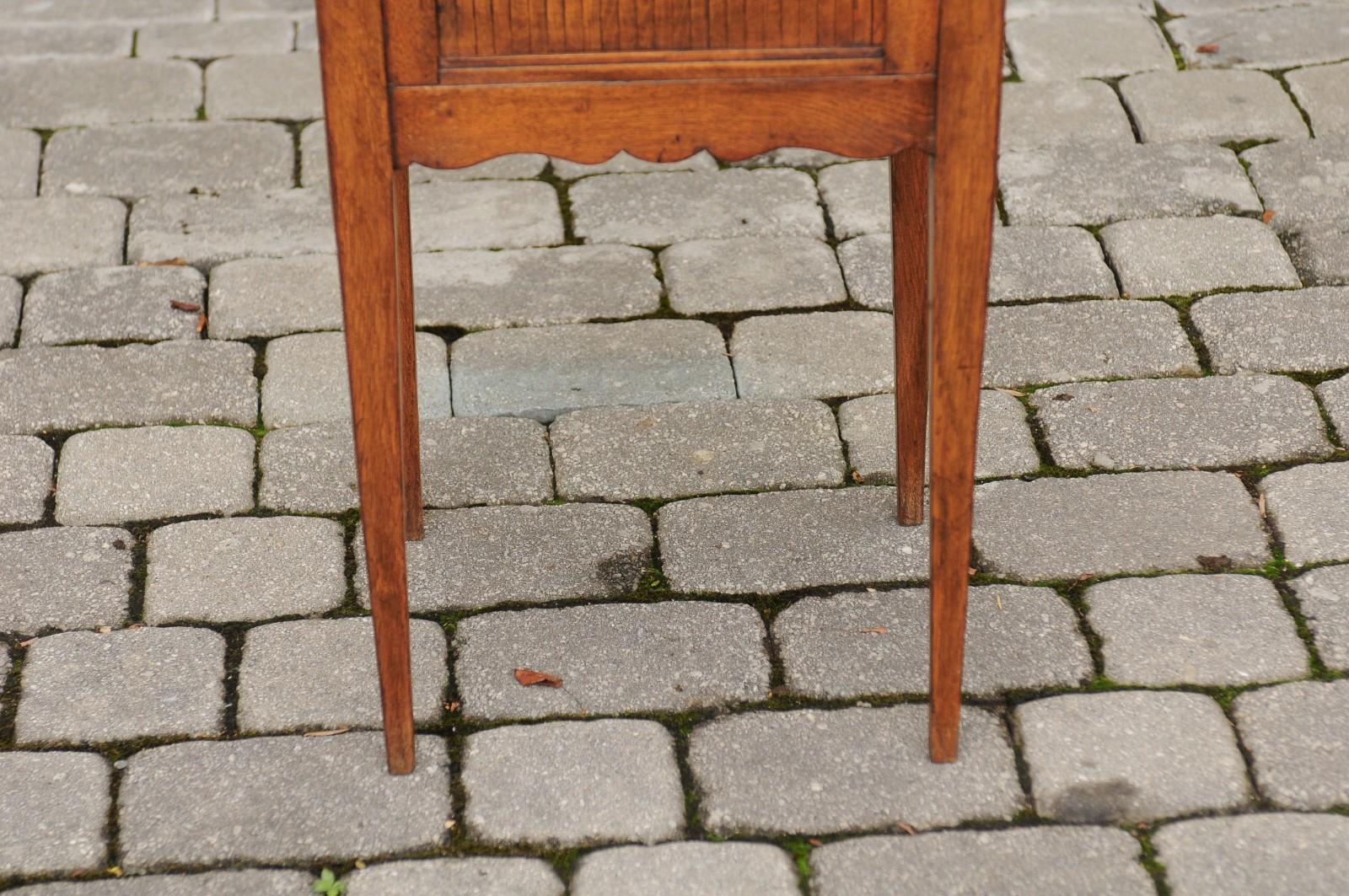 French Restauration 1820s Oak Bedside Table with Tambour Door and Tray Top 1