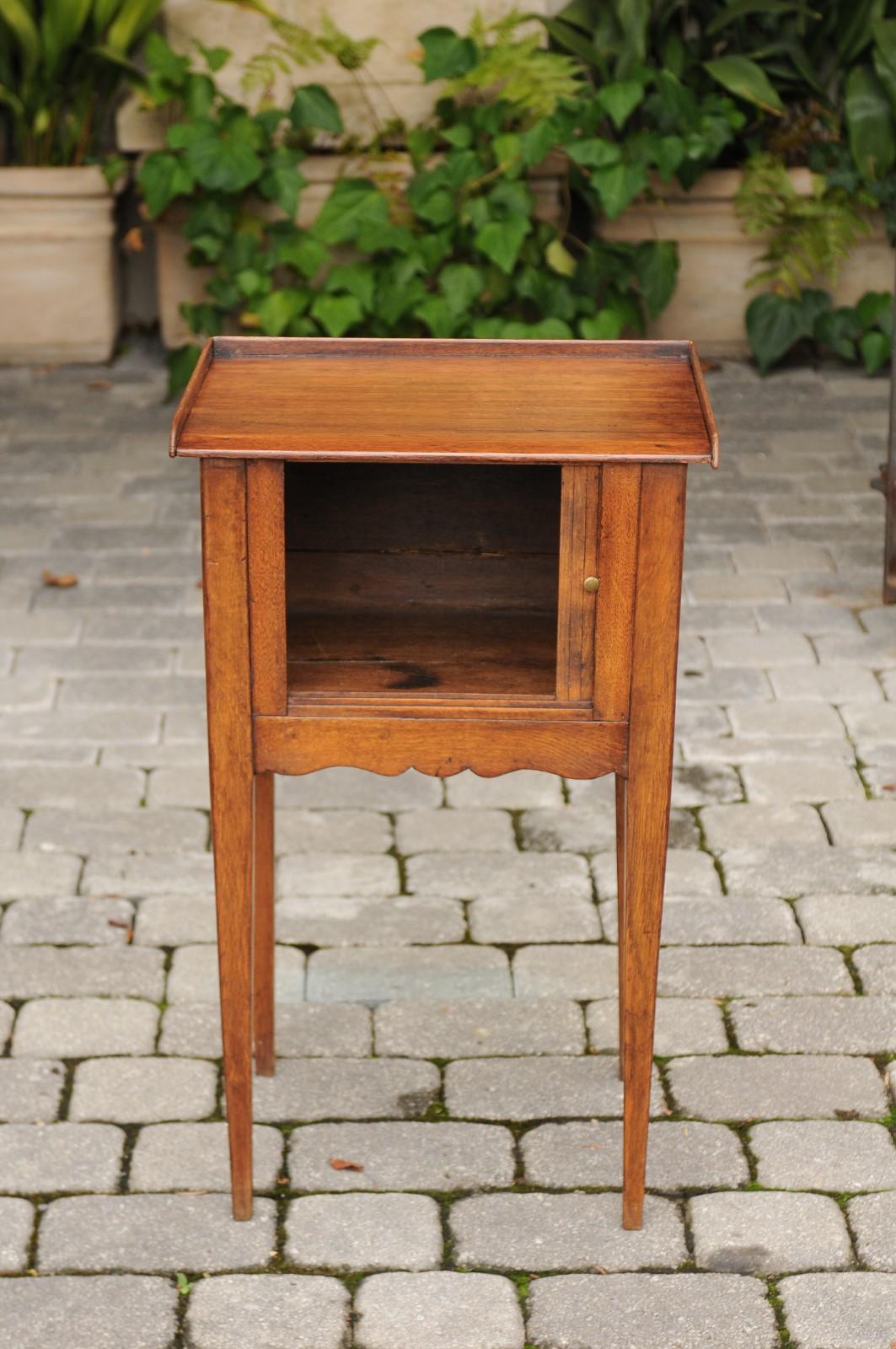 French Restauration 1820s Oak Bedside Table with Tambour Door and Tray Top 2