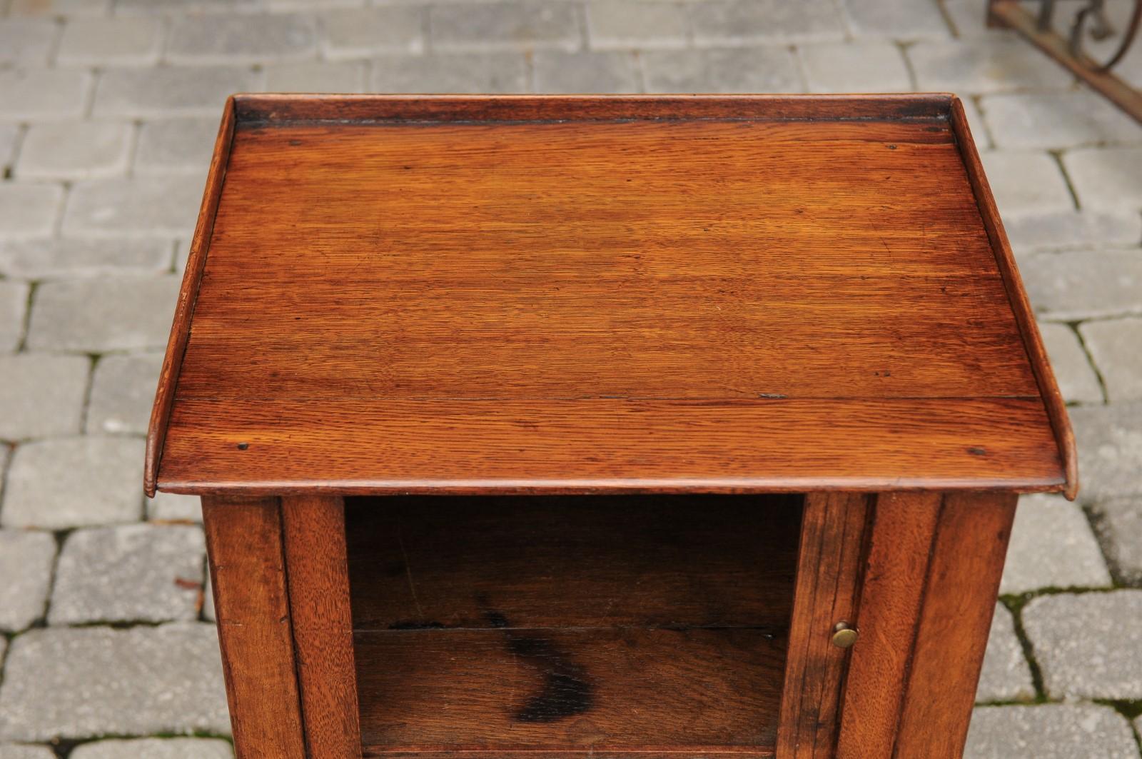 French Restauration 1820s Oak Bedside Table with Tambour Door and Tray Top 3