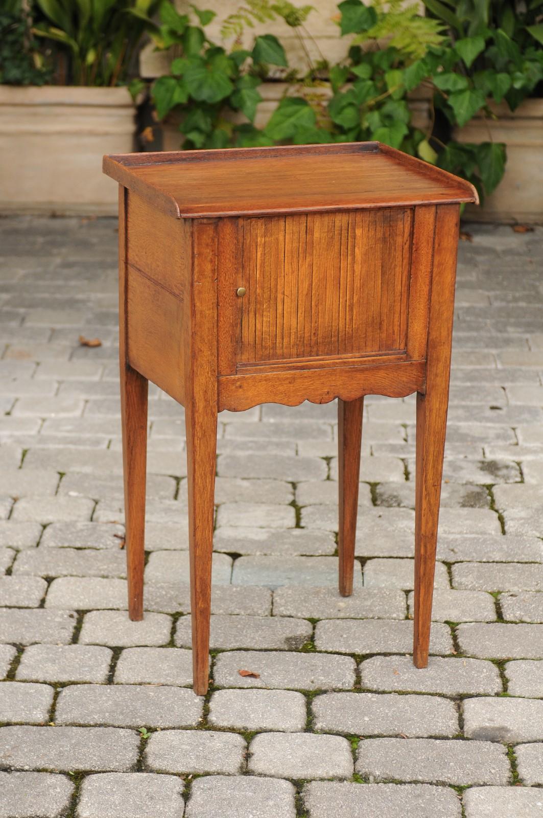 French Restauration 1820s Oak Bedside Table with Tambour Door and Tray Top 4