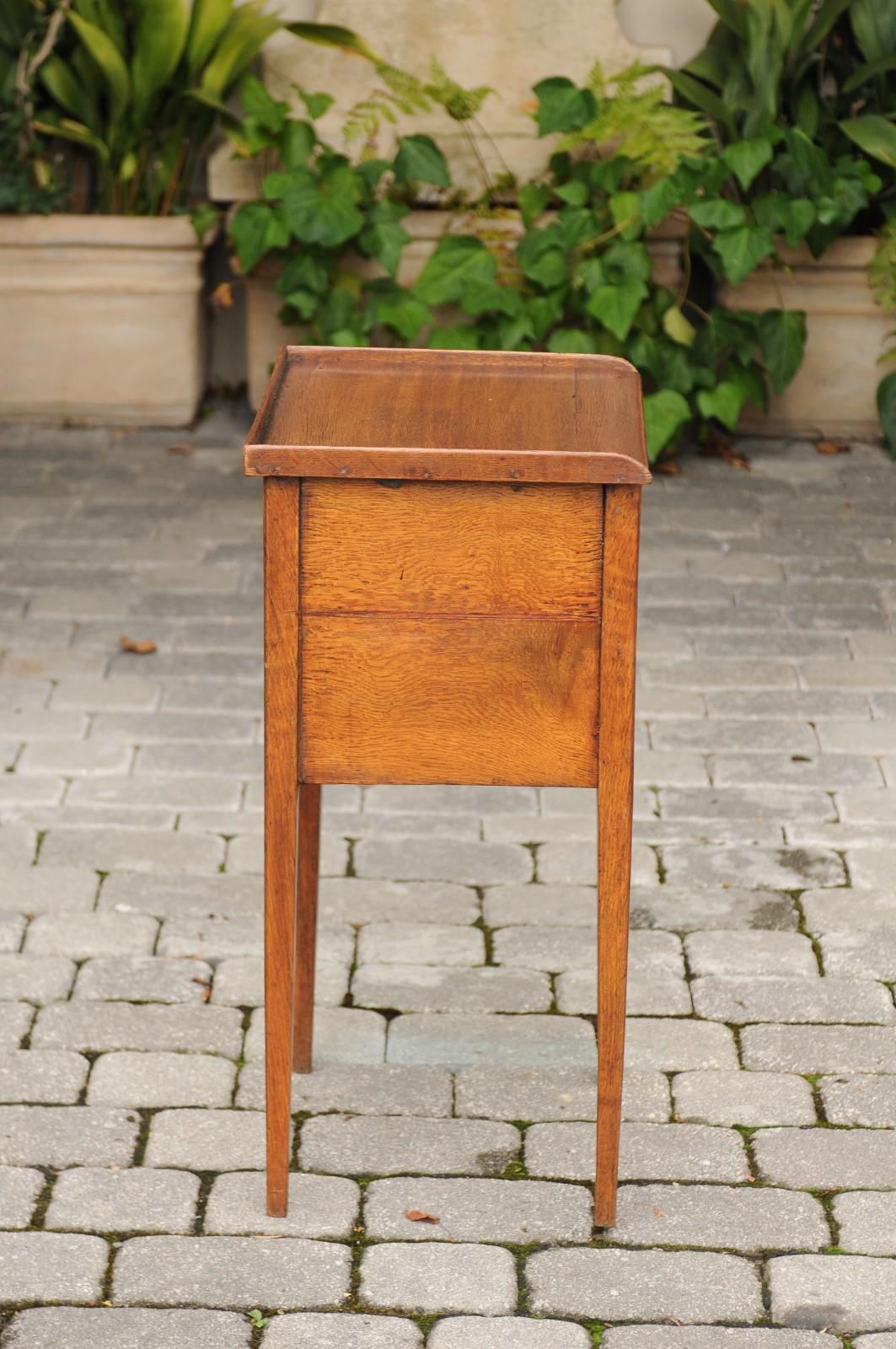French Restauration 1820s Oak Bedside Table with Tambour Door and Tray Top 5