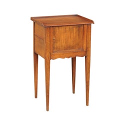French Restauration 1820s Oak Bedside Table with Tambour Door and Tray Top