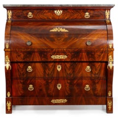 French Restauration Antique Mahogany Cylinder Roll-Top Desk circa 1830