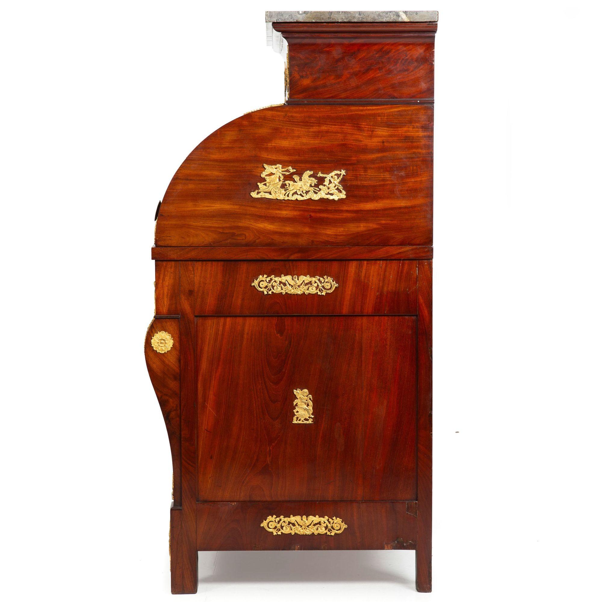 English French Restauration Antique Mahogany Cylinder Roll-Top Desk circa 1830 For Sale