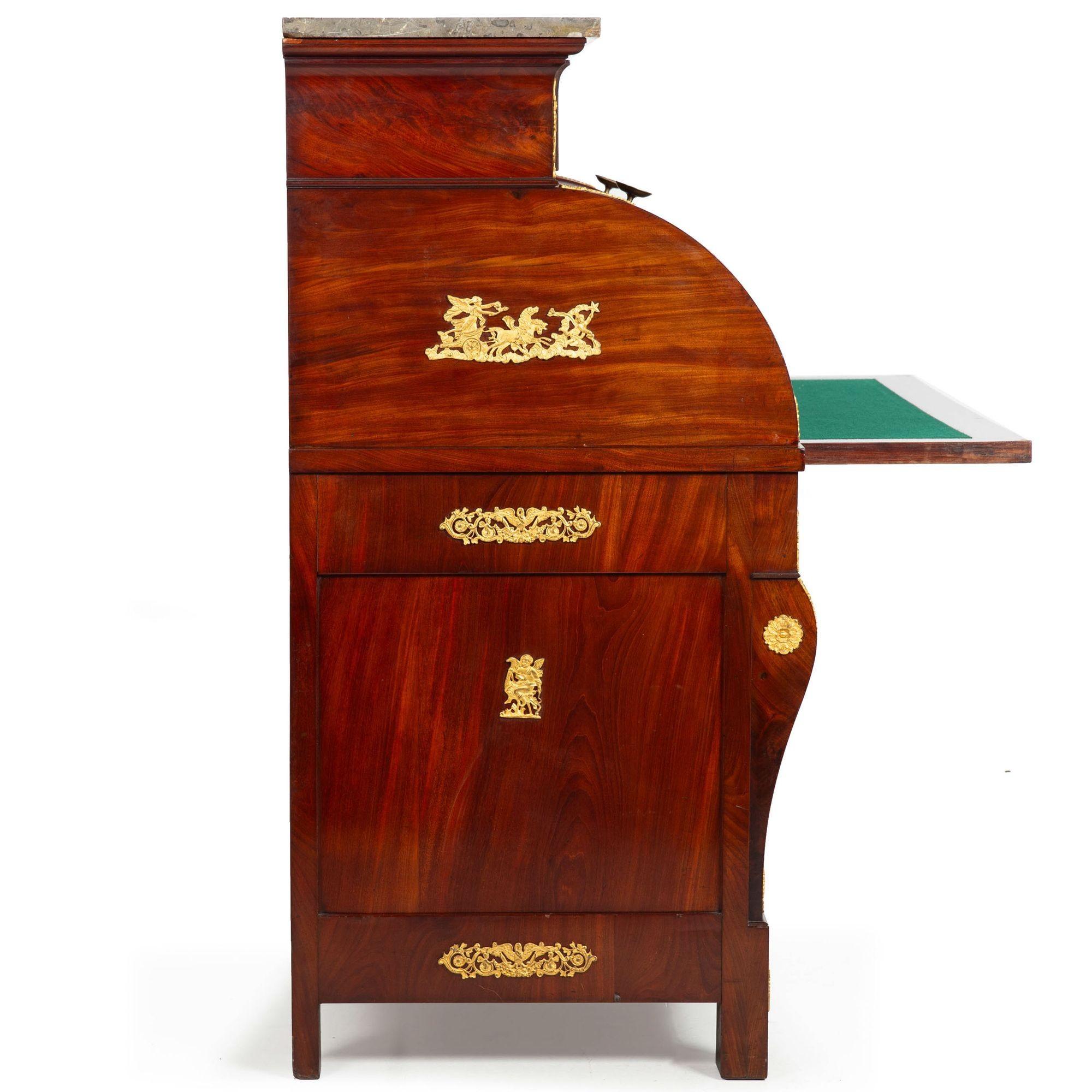 19th Century French Restauration Antique Mahogany Cylinder Roll-Top Desk circa 1830 For Sale