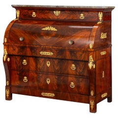 French Restauration Antique Mahogany Cylinder Roll-Top Desk circa 1830