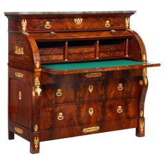 Scrivania a cilindro in mogano restaurata francese, circa 1830