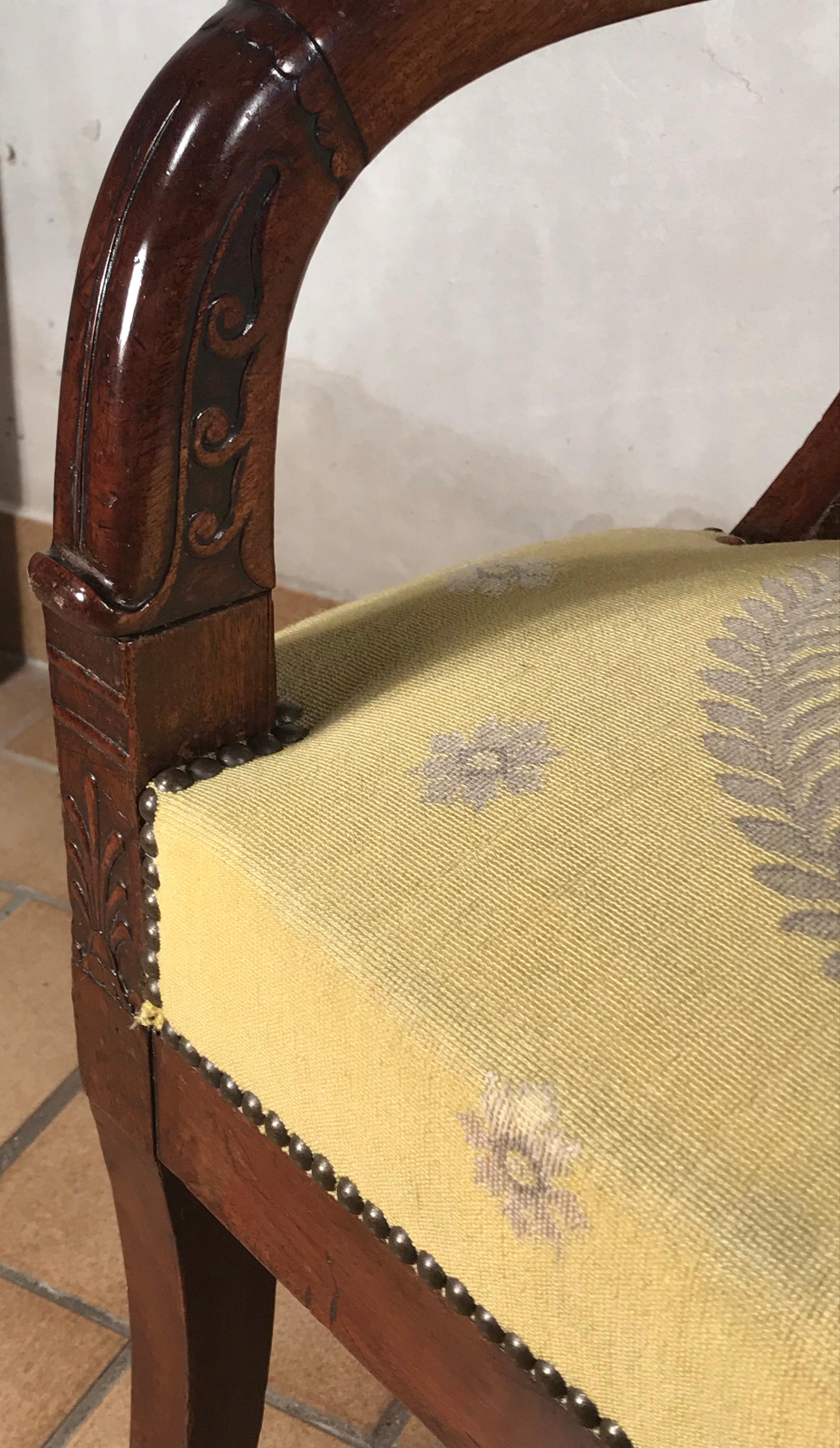 French Restauration Armchair, Early 19th Century, Mahogany In Good Condition In Belmont, MA