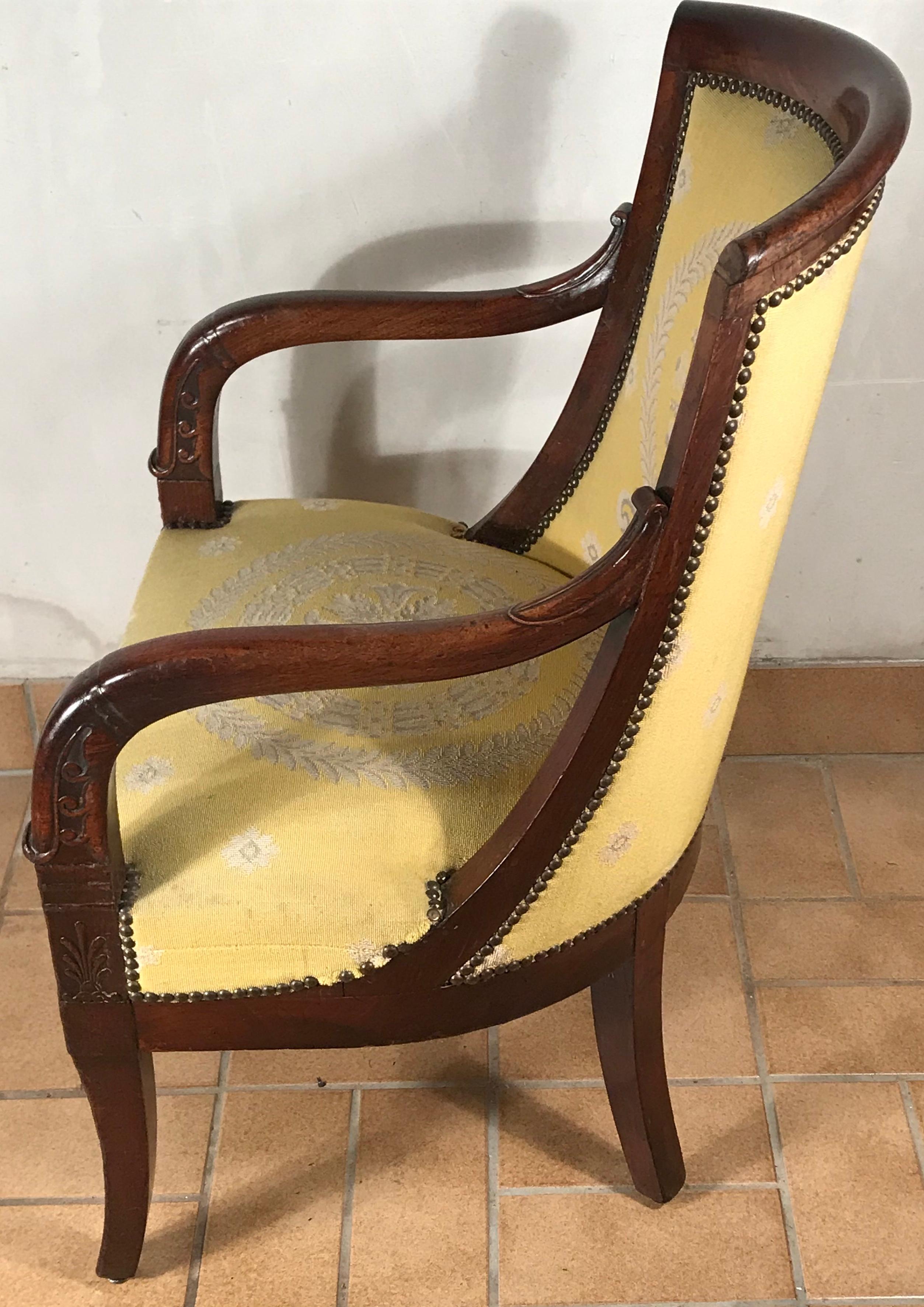 French Restauration Armchair, Early 19th Century, Mahogany For Sale 1
