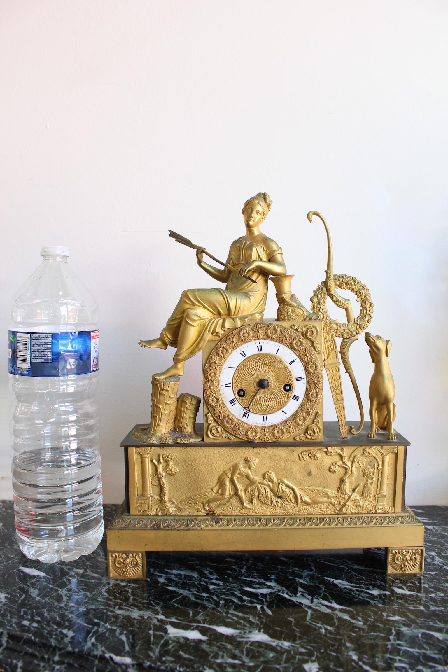 French Restauration Clock Allegory of Hunt 6